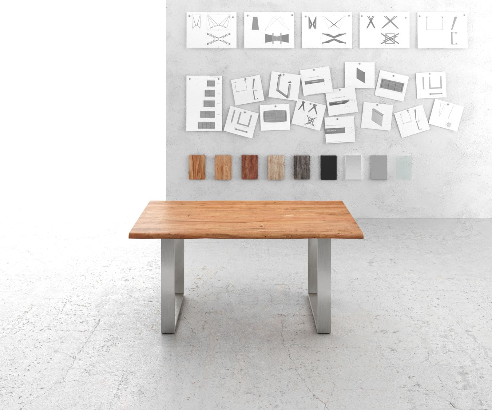 Esstisch Edge 160x90cm Akazie Natur Edelstahl schmal Live-Edge 2