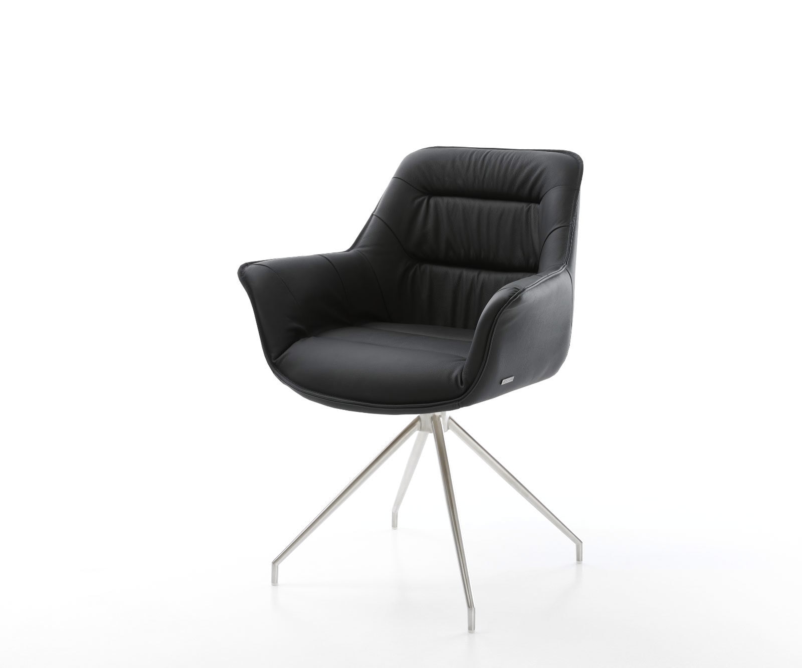 Esszimmerstuhl Kaira-Flex Echt-Leder Schwarz Kreuzgestell konisch Edelstahl Esszimmerstuhl Kaira-Flex Echt-Leder Schwarz Kreuzgestell konisch Edelstahl