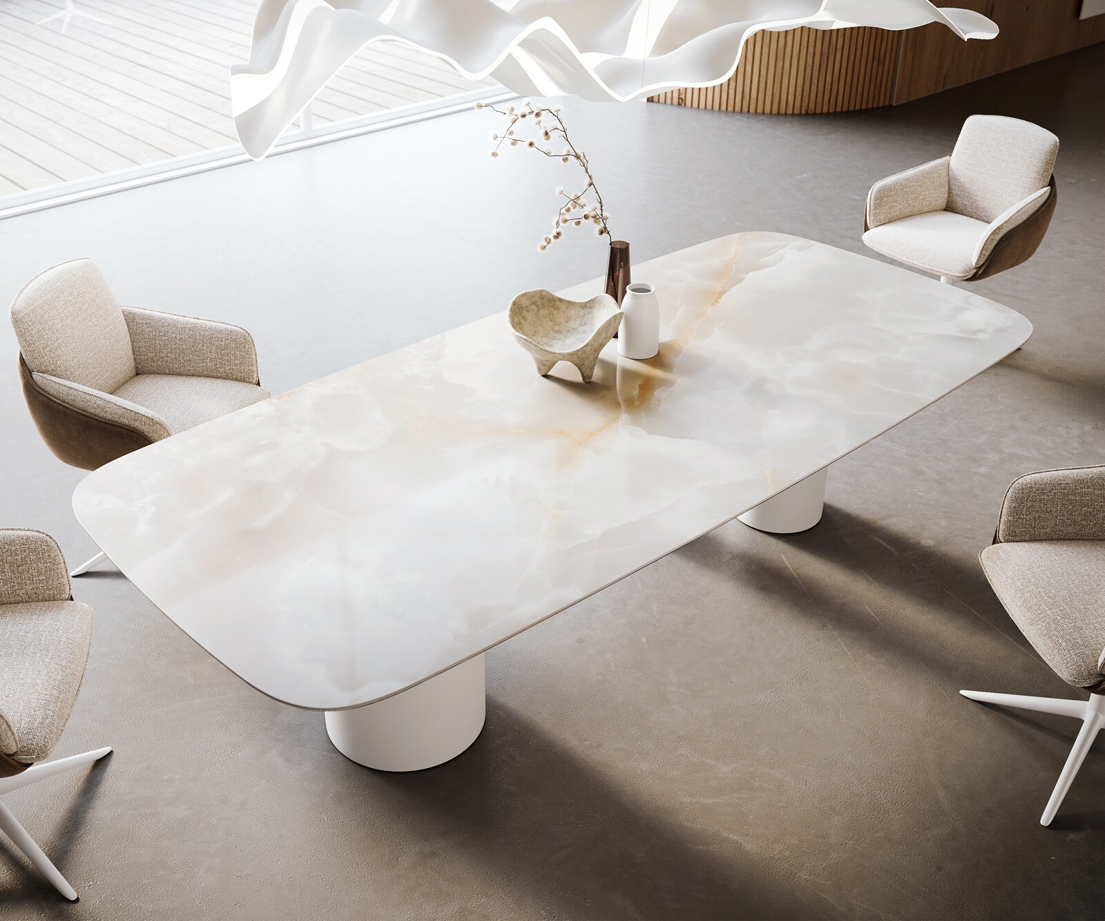 Esstisch Edge Boot 270x120 cm Keramik Iris FMG Onice Grigio Troa Metall Weiß 4