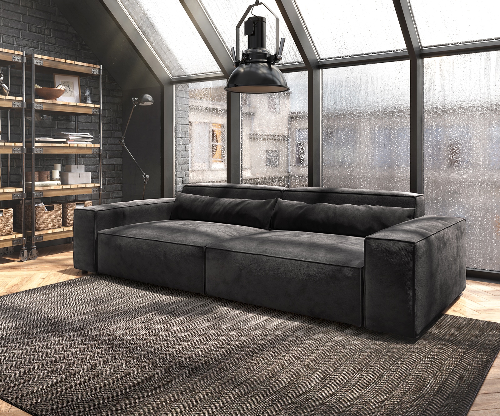 Big-Sofa Sirpio XL 270x130 cm Mikrofaser Schwarz 1