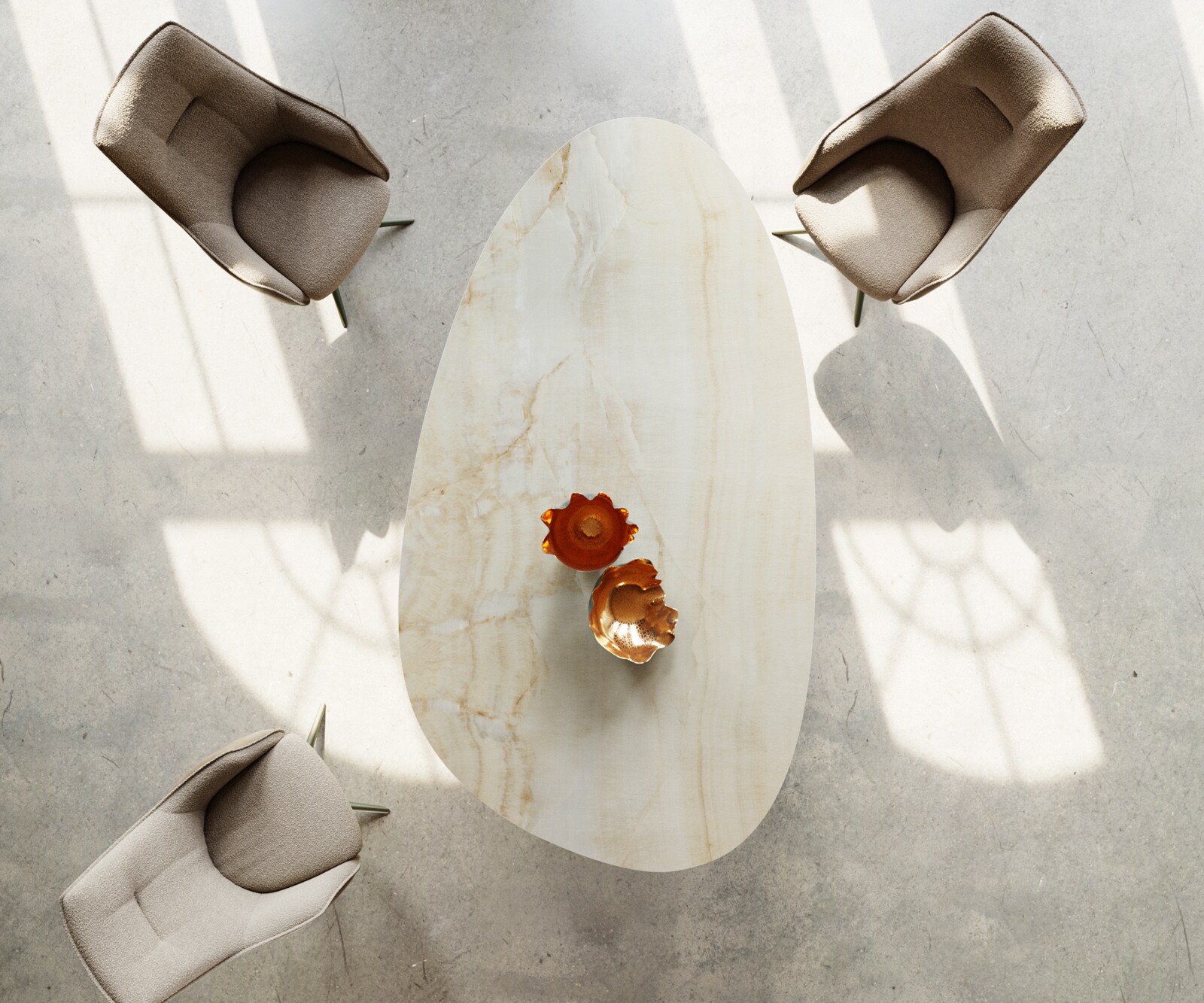 Esstisch Edge Oval 220x120 Keramik Iris FMG Onice Oro W-Gestell Metall Effektfinish Titan 4