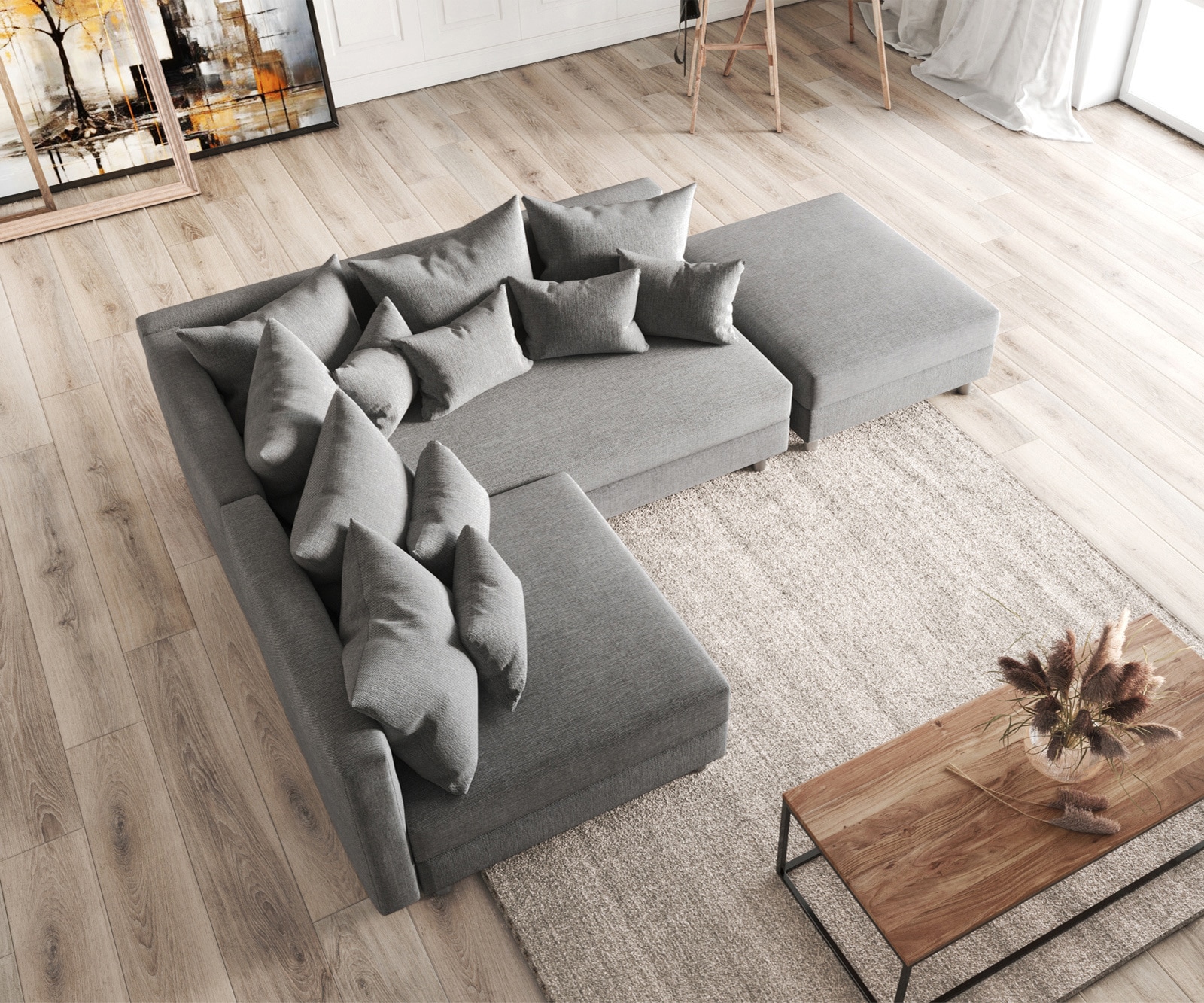Ecksofa Clovis Grau Flachgewebe Hocker Ottomane Rechts Modulsofa 3 Ecksofa Clovis Grau Flachgewebe Hocker Ottomane Rechts Modulsofa 3