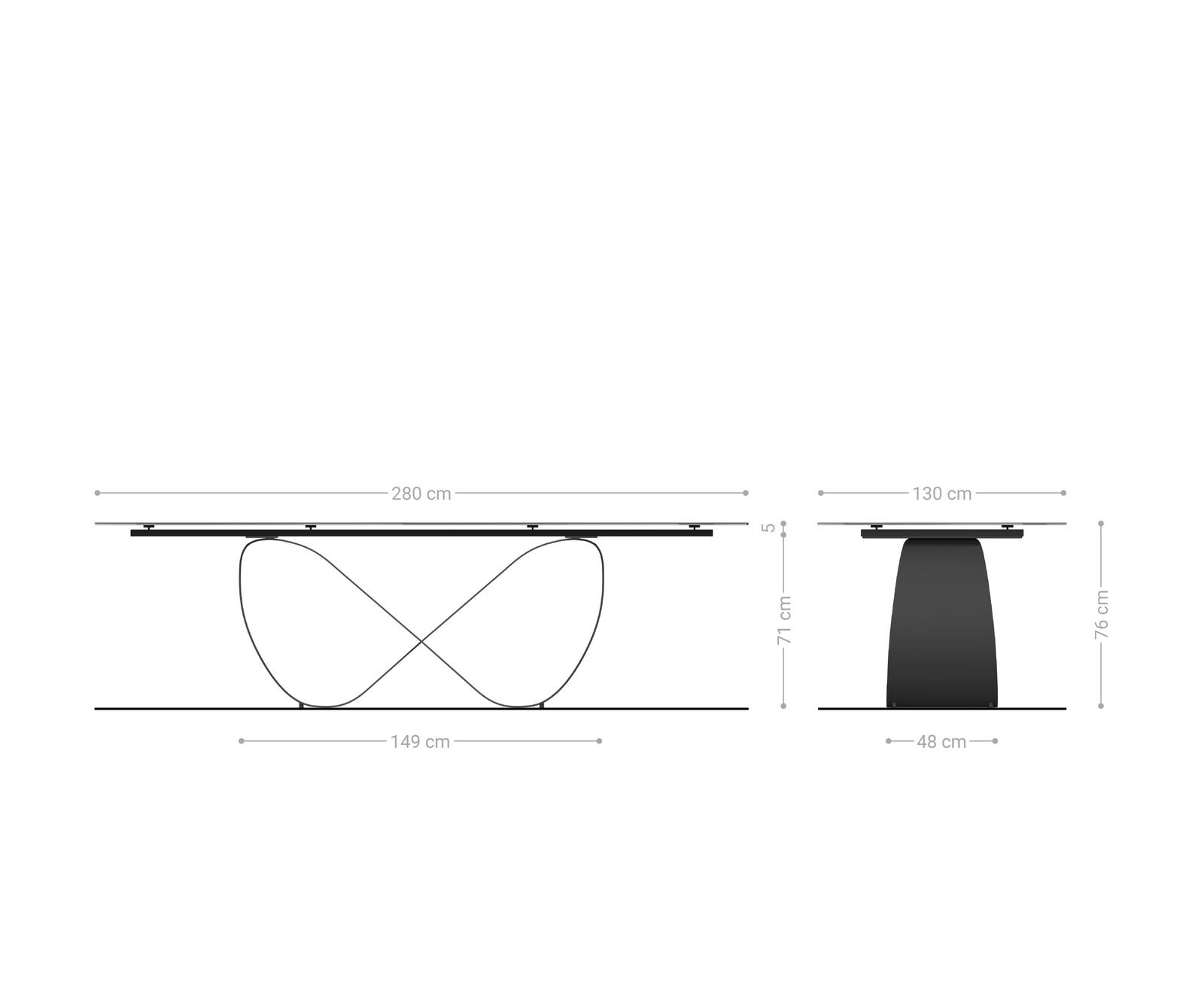 Esstisch Edge Oval 280x130 cm Keramik Iris FMG Agatablack Infinity Metall Schwarz 8