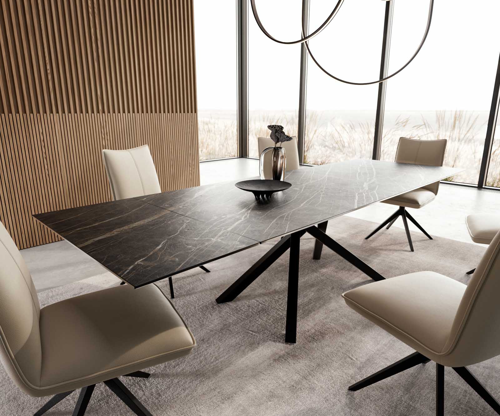 Esstisch Edge 200-300x100 Keramik Laminam®Noir Desir Braun Kreuzgestell Rechteck Schwarz ausziehbar Esstisch Edge 200-300x100 Keramik Laminam®Noir Desir Braun Kreuzgestell Rechteck Schwarz ausziehbar