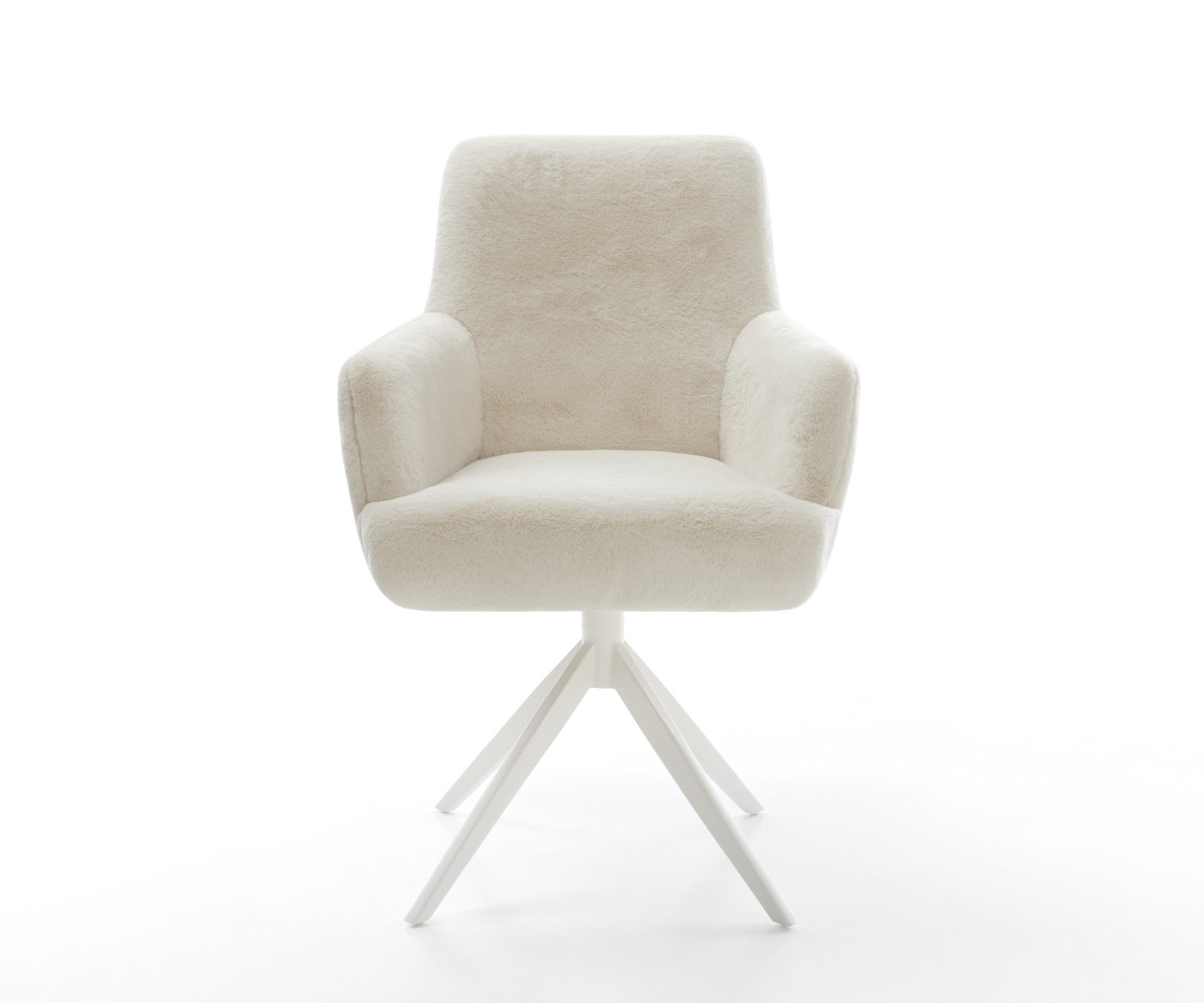 Drehstuhl Heira-Flex mit Armlehnen Plüsch Creme-Weiß Kreuzgestell breit Weiß 360° drehbar Wippfunktion Taschenfederkern 2