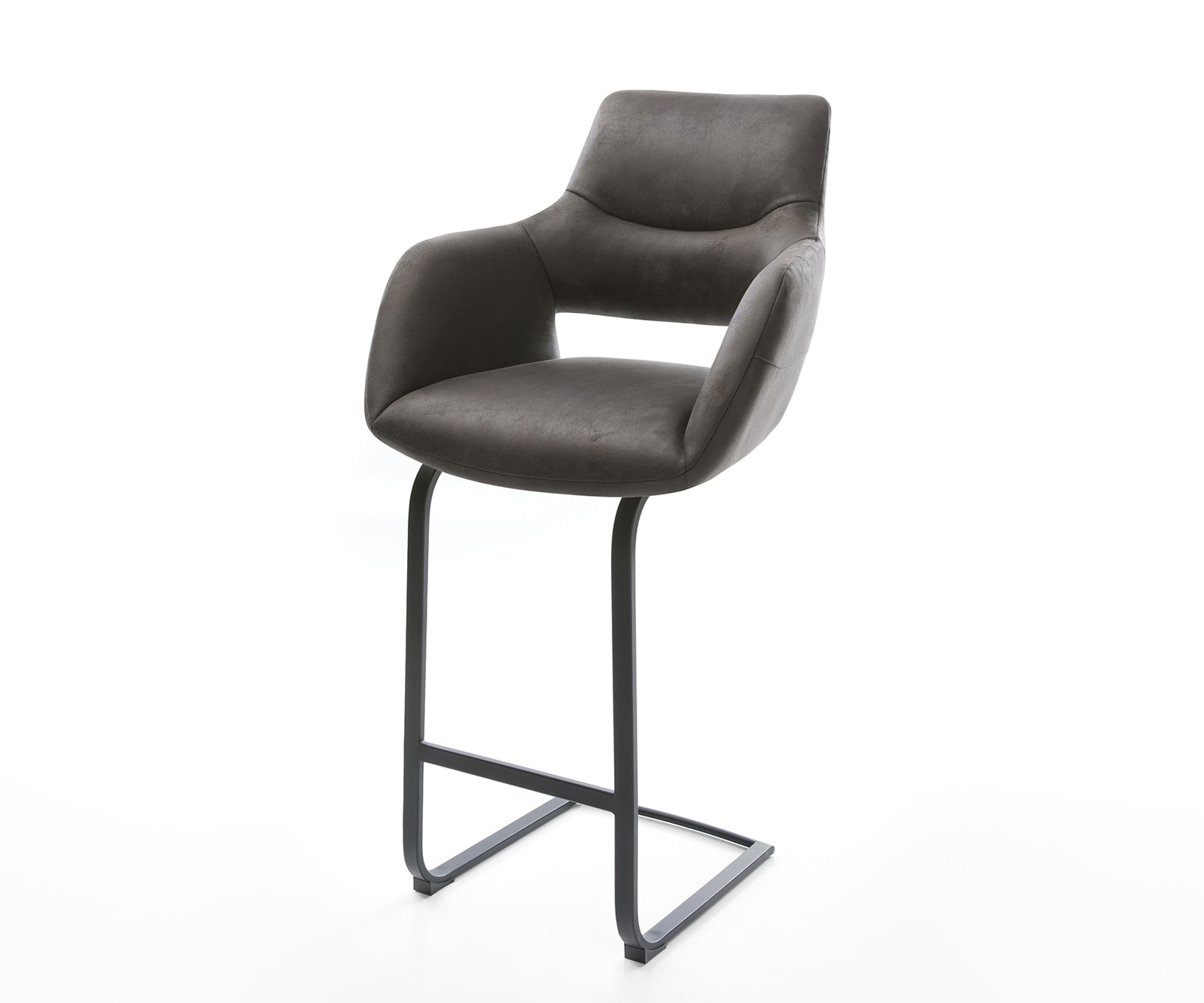 Barstuhl Yago-Flex Mikrofaser Anthrazit Vintage Freischwinger flach Metall Schwarz Taschenfederkern
