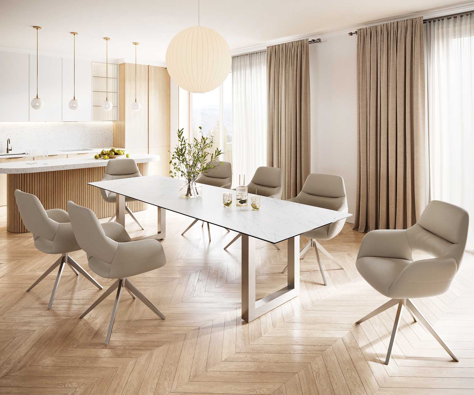 Esstisch Edge 300x100 Keramik Laminam® Statuarietto Weiß Edelstahl Breit 6