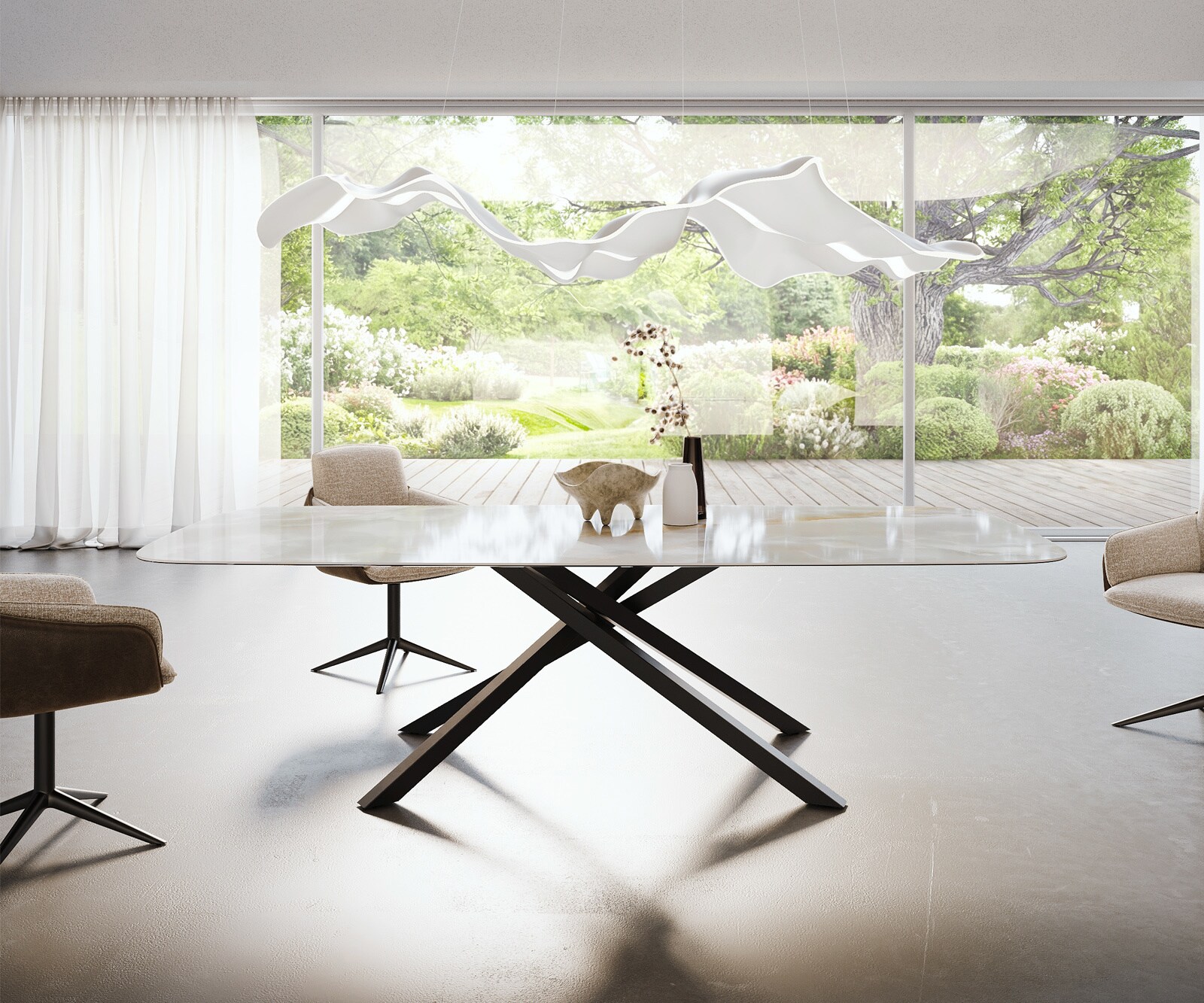 Esstisch Edge Boot 270x120 cm Keramik Iris FMG Onice Grigio Kreuzgestell Rechteck Schwarz 2