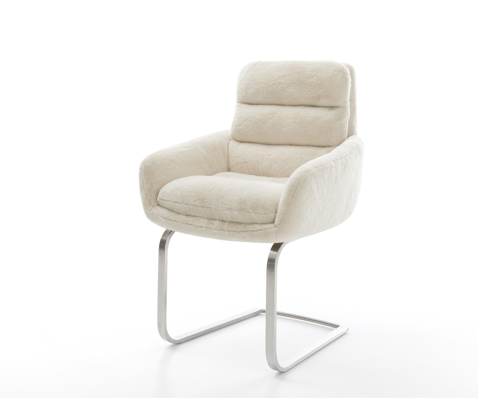 Freischwinger Abelia-Flex mit Armlehnen Plüsch Creme-Weiß Freischwinger flach Edelstahl