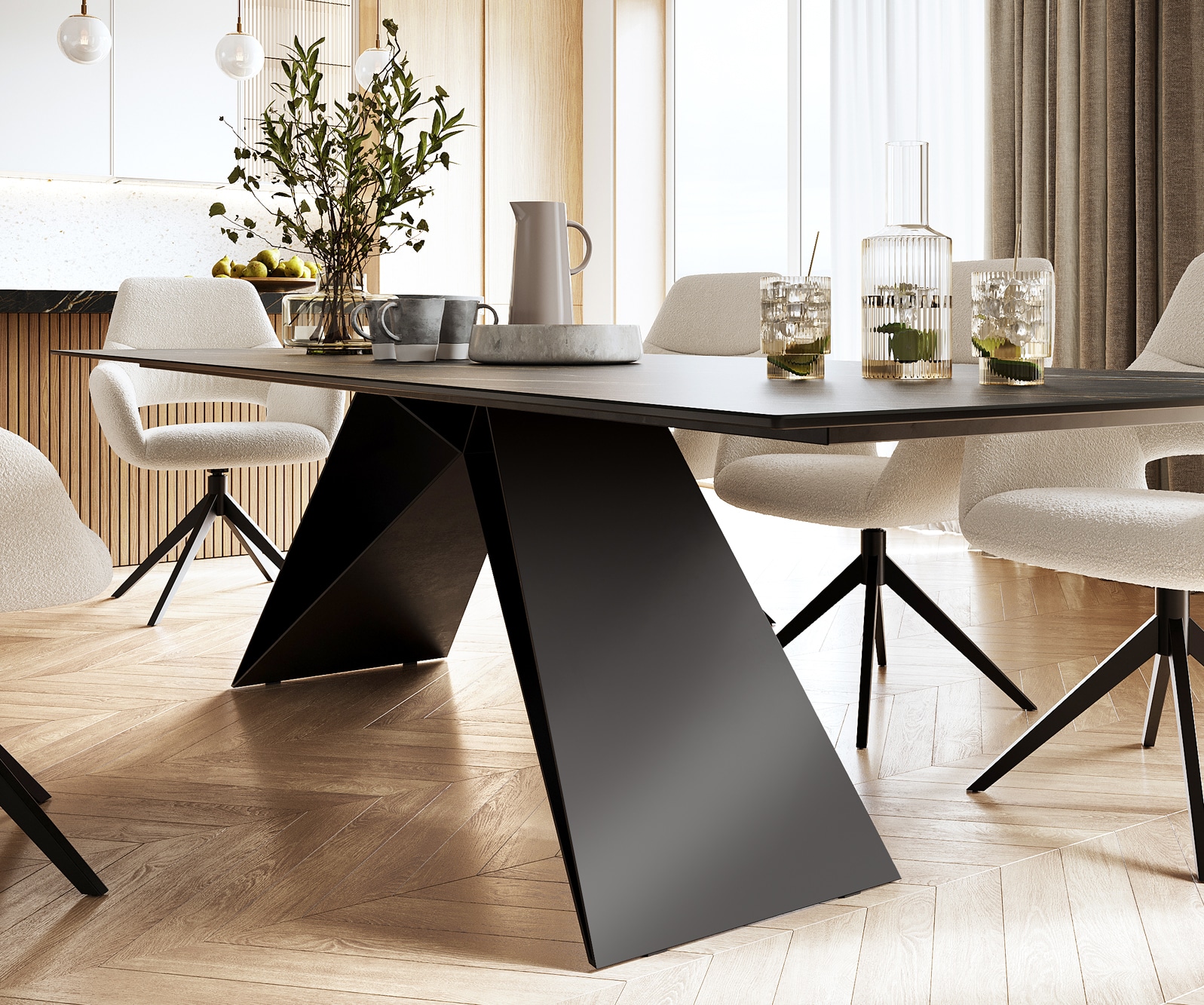 Esstisch Edge 300x100cm Keramik Laminam®Noir Desir Braun V-Mittelfuß Schwarz 6 Esstisch Edge 300x100cm Keramik Laminam®Noir Desir Braun V-Mittelfuß Schwarz 6