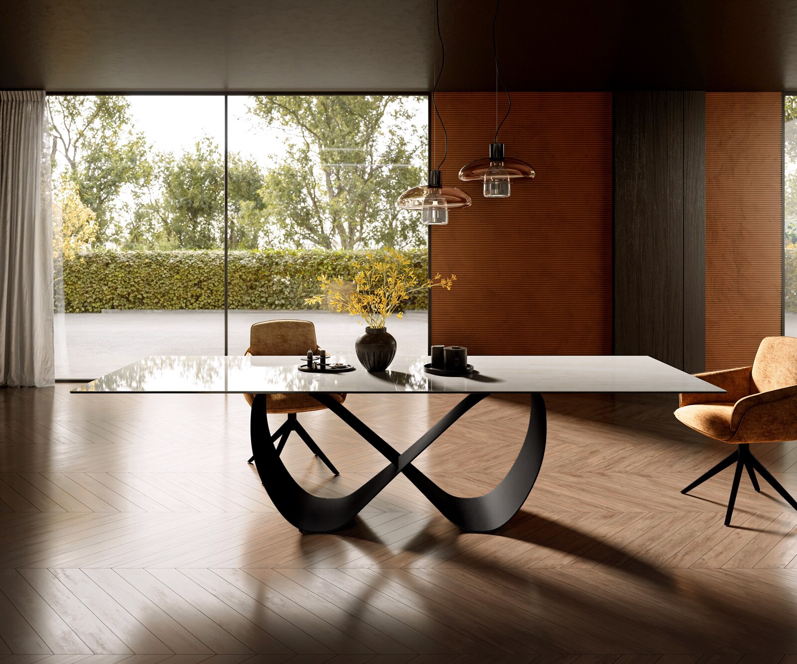 Esstisch Edge 300x100 cm Keramik Onyx Champagne Infinity Metall Schwarz 2