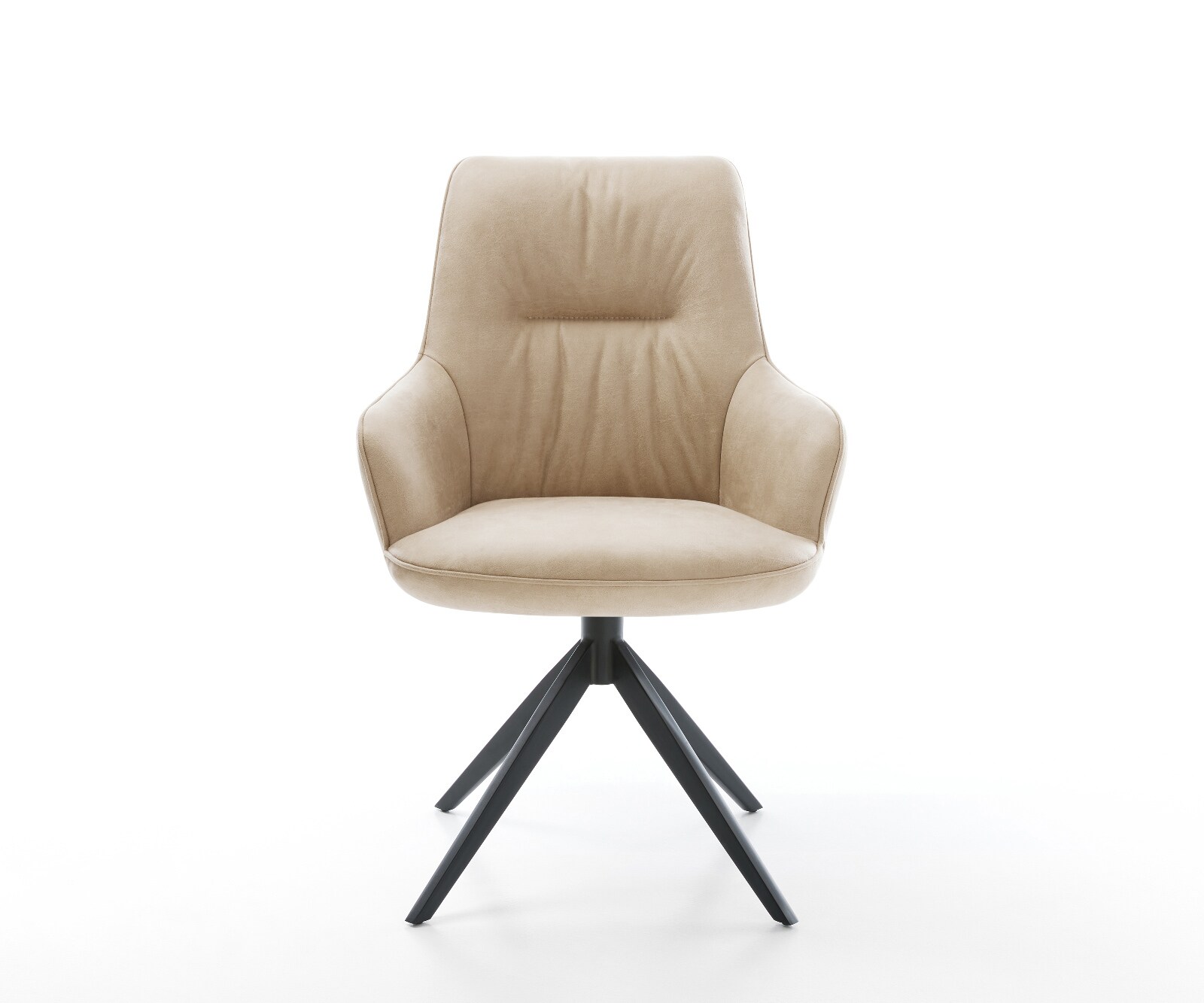 Drehstuhl Zelia-Flex mit Armlehnen Mikrofaser Beige Vintage Kreuzgestell breit Schwarz 360° drehbar Wippfunktion Taschenfederkern 1