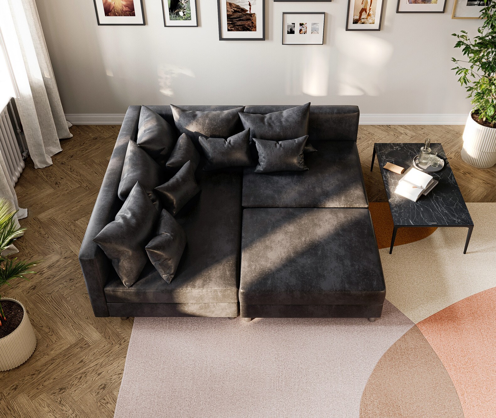 Ecksofa Clovis Anthrazit Antik Optik Hocker Ottomane Links Modulsofa 4