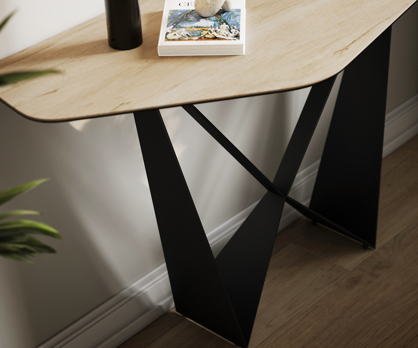 Konsolentisch Edge Polygonal 140x50 cm Keramik Laminam® Sabbia Eichefarbig Spios Metall Schwarz 5