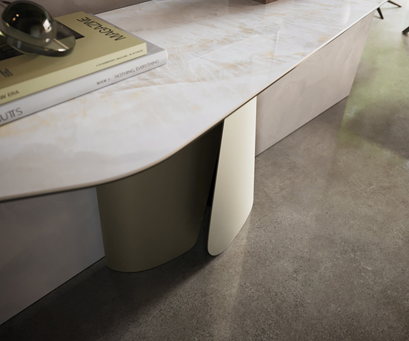 Konsolentisch Edge Polygonal 180x50 cm Keramik Onyx Pearl Livos Metall Effektfinish Titan 6