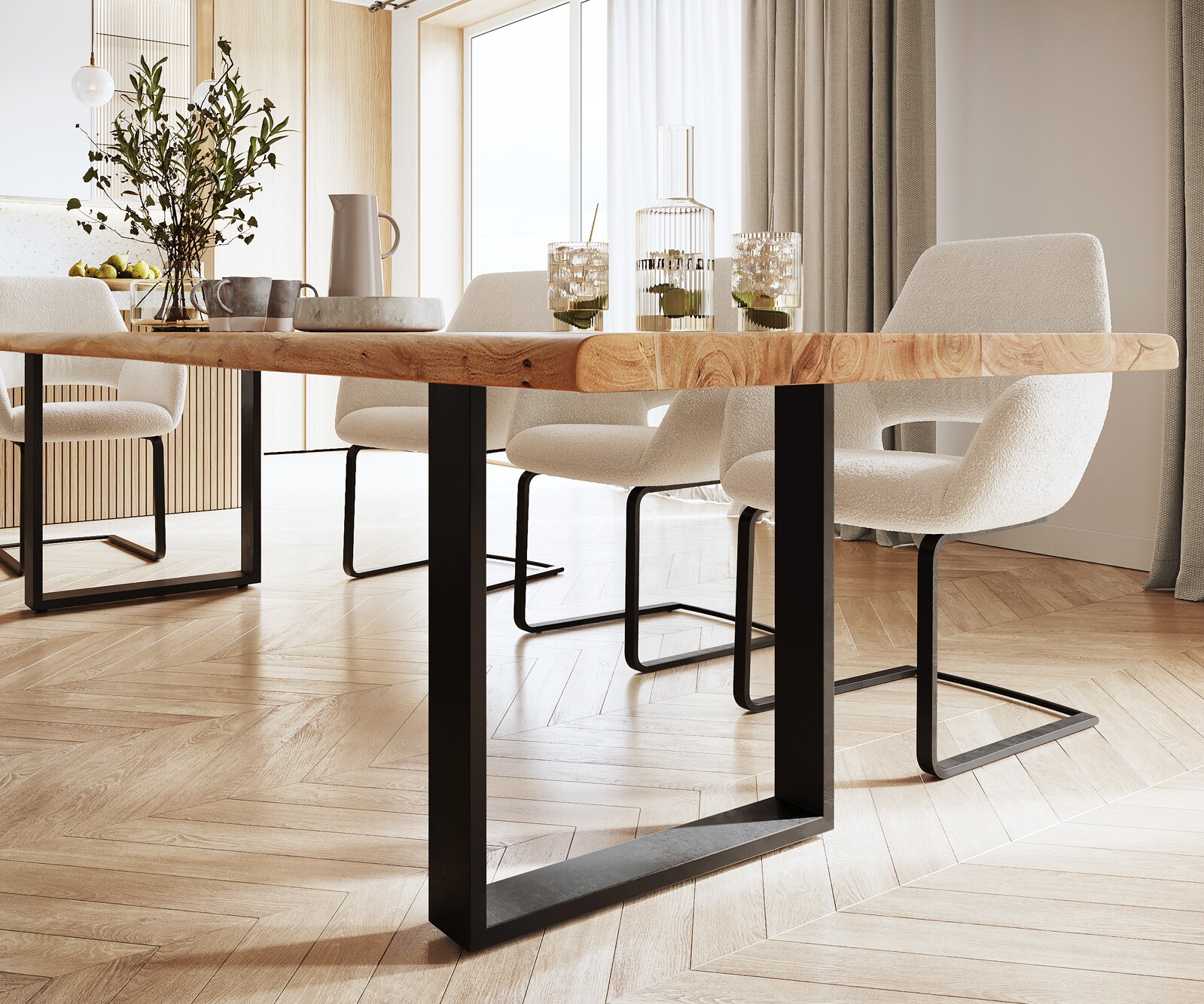 Esstisch Edge 300x100 XL Akazie Natur Metall Schmal schwarz Live-Edge 4