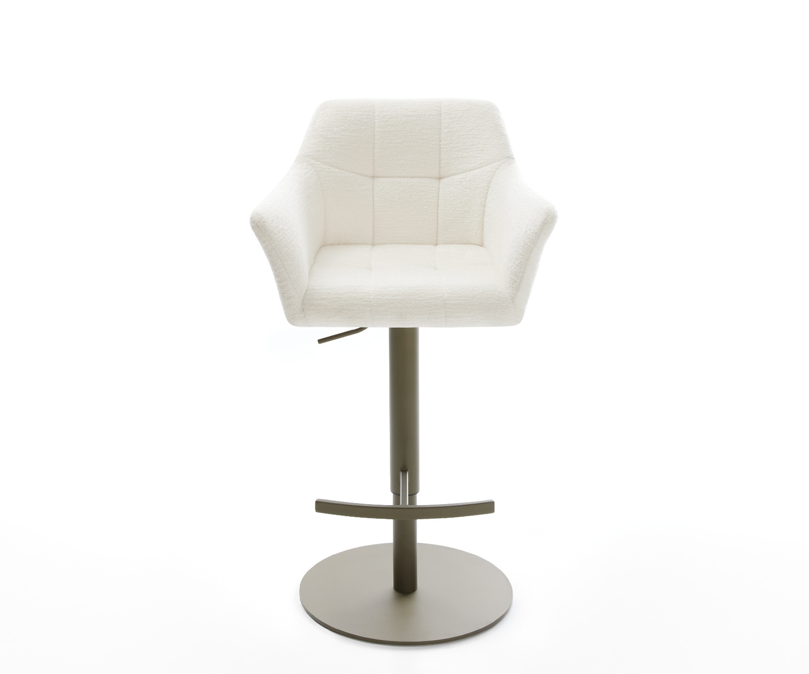 Barstuhl Yulo-Flex Bouclé Soft Beige Drehfuß höhenverstellbar Metall Titanfarben 1