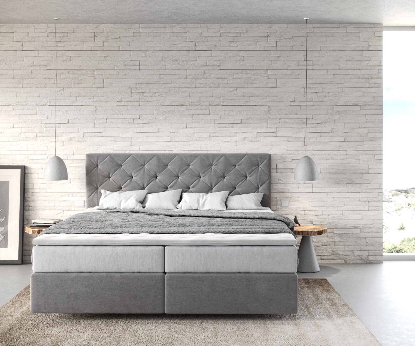 Boxspringbett Dream-Great 180x200 cm Mikrofaser Grau mit TFK Matratze und Visco Topper 1