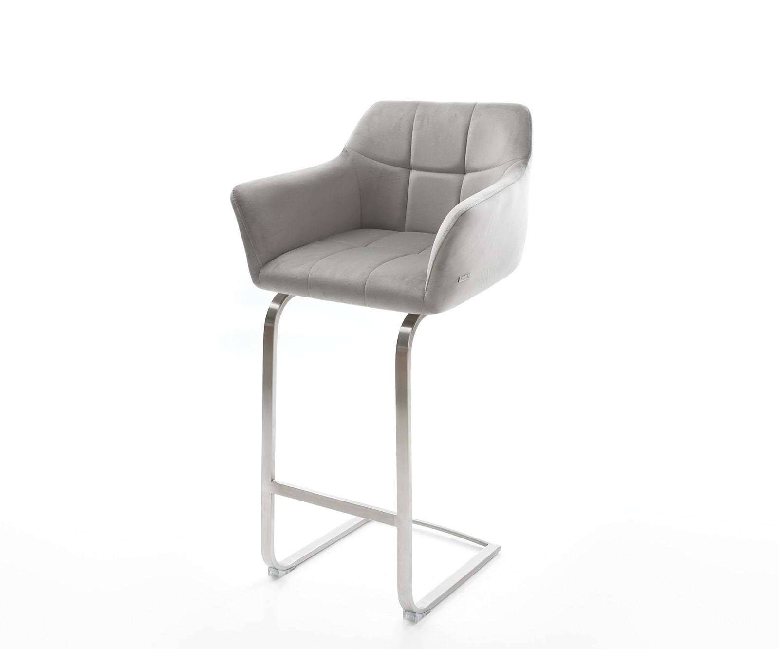 Barstuhl Yulo-Flex Samt Grau Freischwinger flach Edelstahl günstig online kaufen