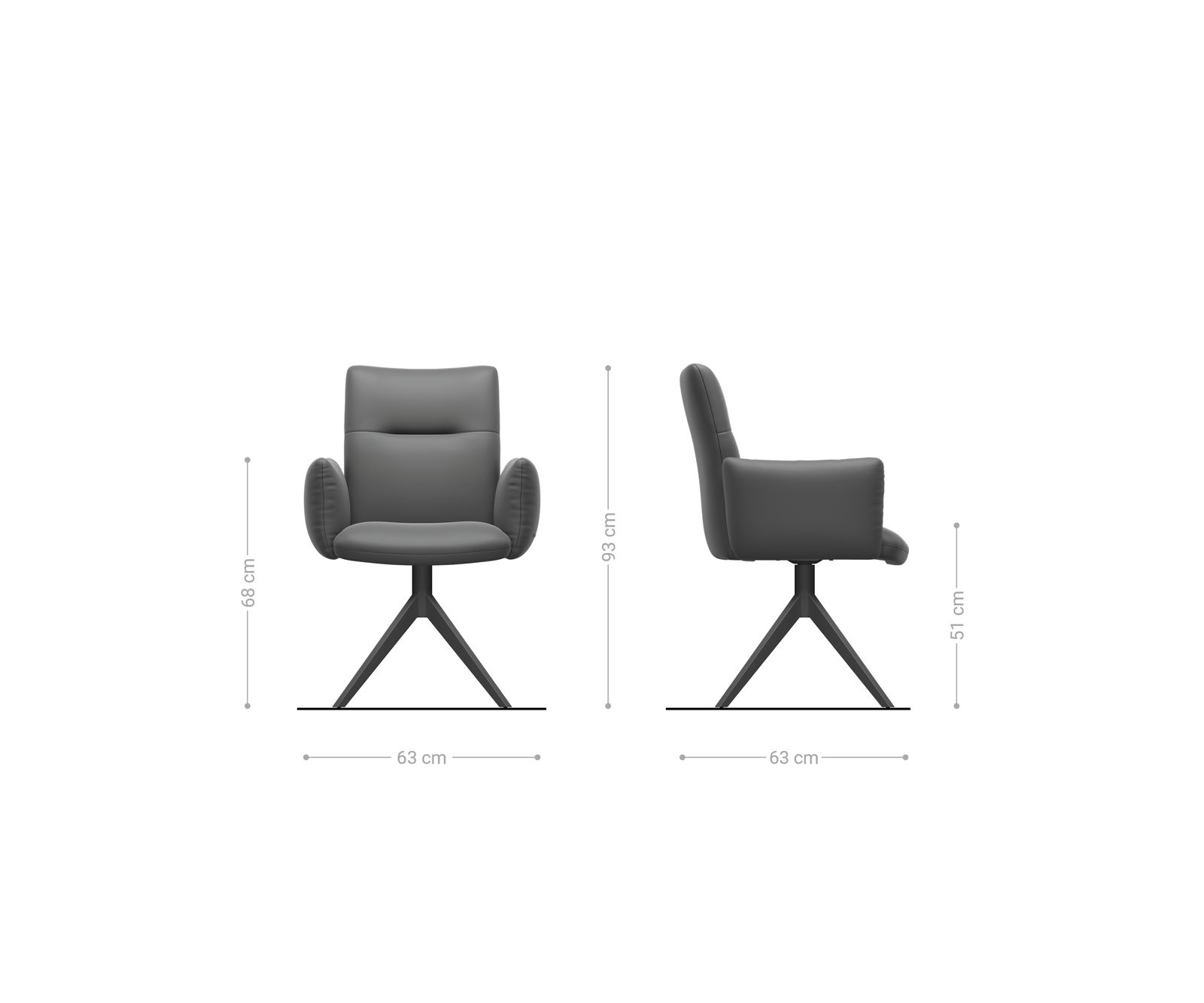 Drehstuhl Jova-Flex mit Armlehnen Echt-Leder Schwarz Kreuzgestell breit Effektfinish Titan 360° drehbar Taschenfederkern 6