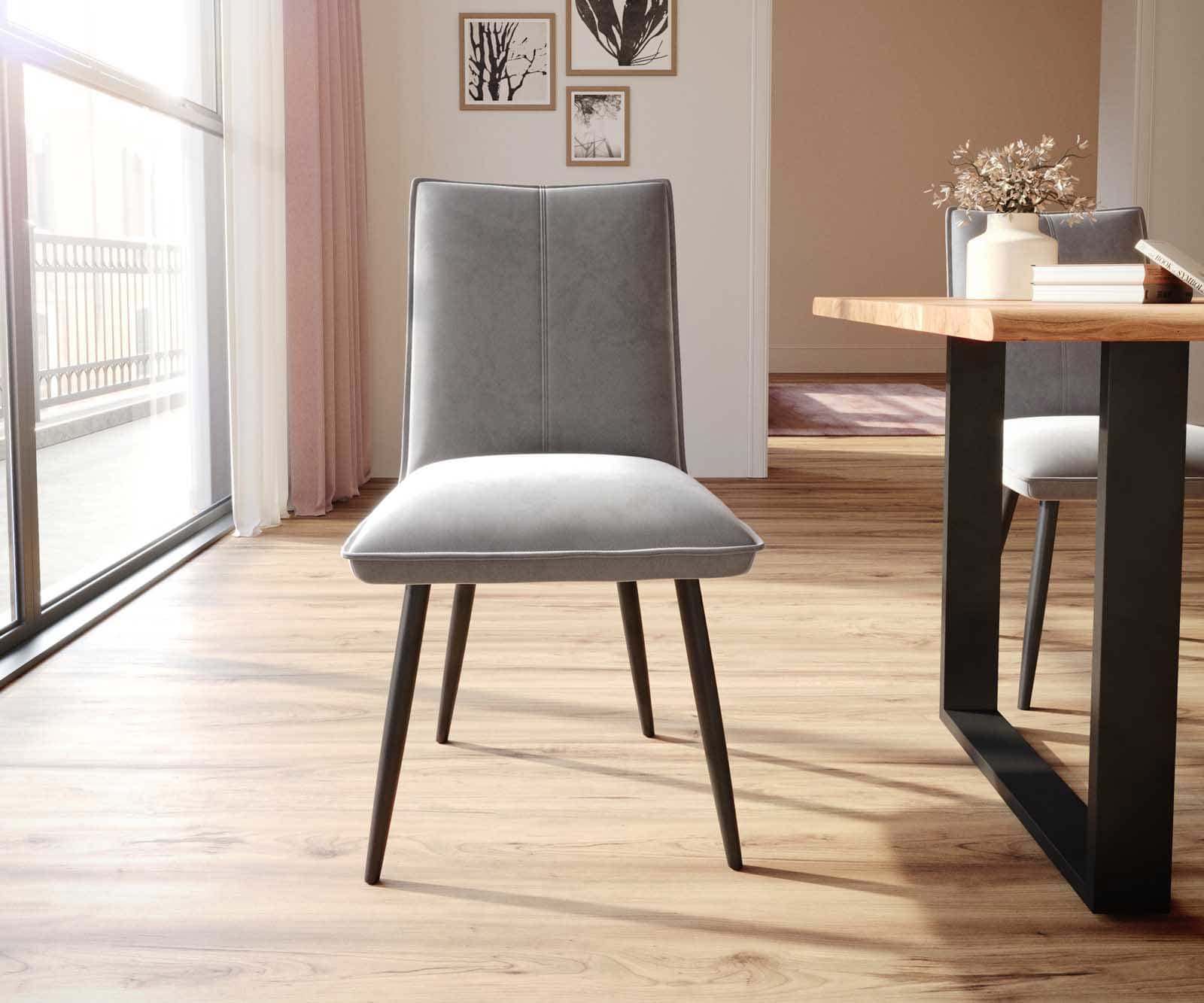 Esszimmerstuhl Lelio-Flex Samt Grau 4-Fuß konisch Schwarz Taschenfederkern 1 Esszimmerstuhl Lelio-Flex Samt Grau 4-Fuß konisch Schwarz Taschenfederkern 1