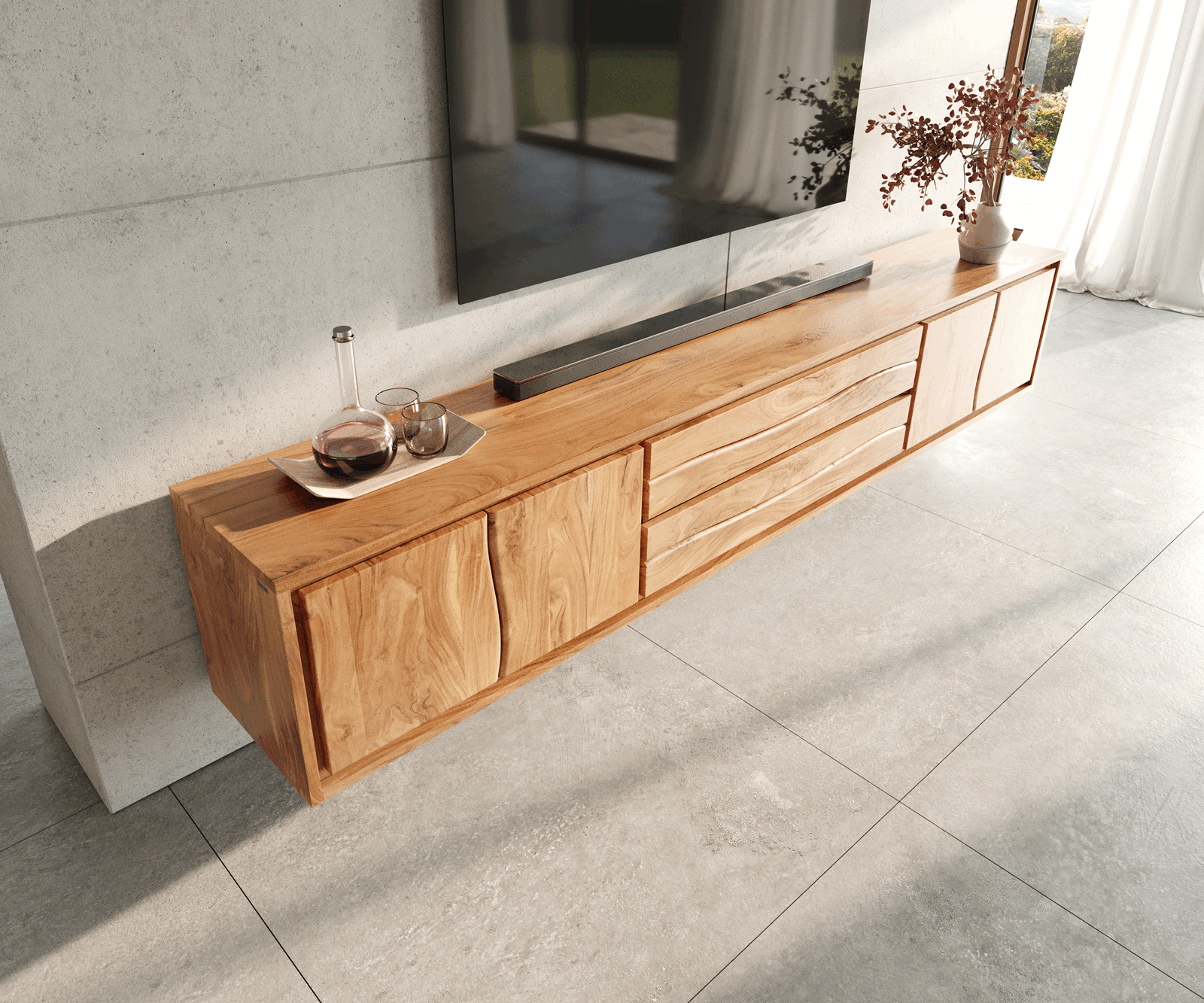 Lowboard Live-Edge 300 cm Akazie Natur 4 Türen 2 Schübe schwebend 3