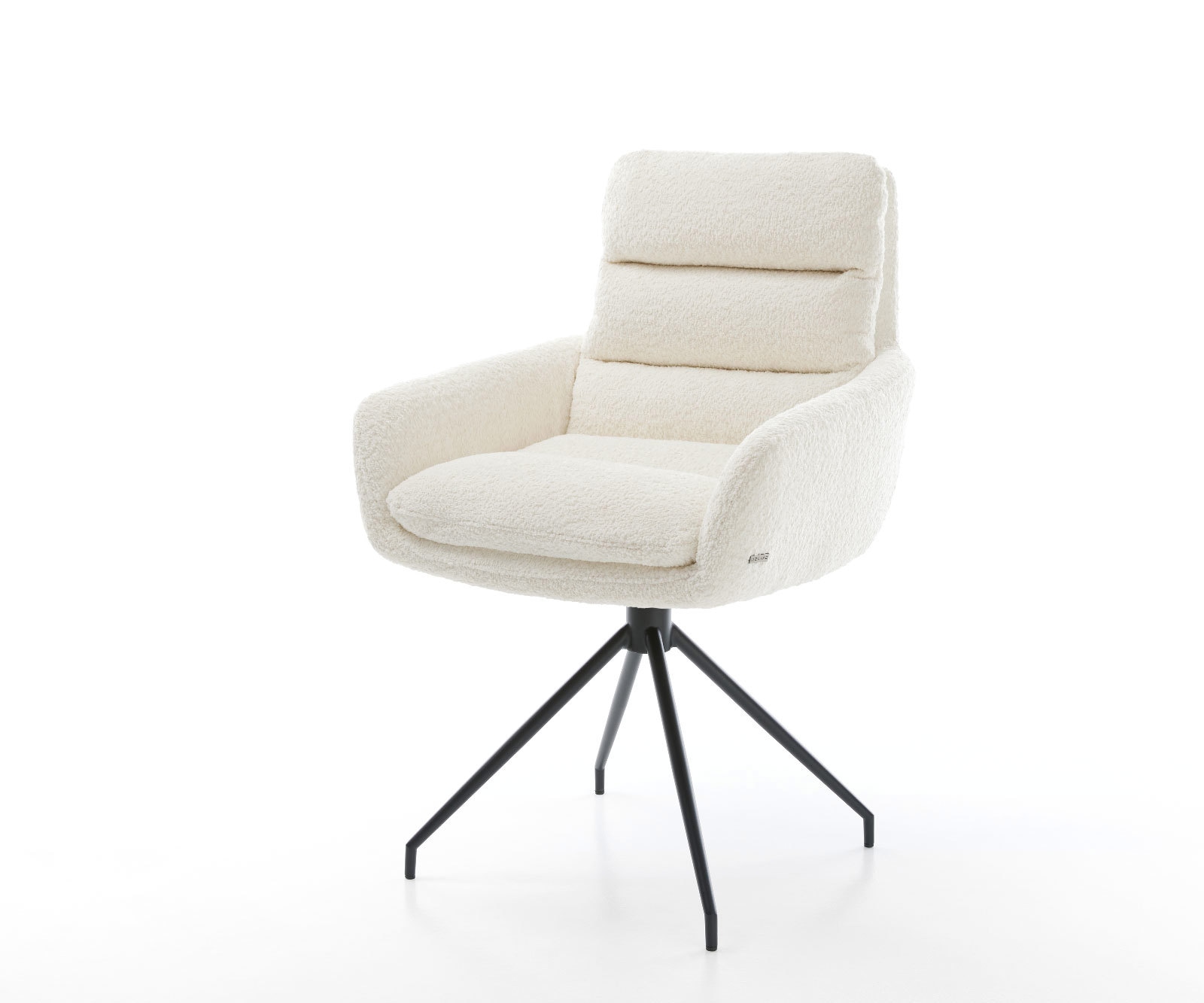 Esszimmerstuhl Abelia-Flex mit Armlehnen Bouclé Weiß Kreuzgestell konisch Schwarz Esszimmerstuhl Abelia-Flex mit Armlehnen Bouclé Weiß Kreuzgestell konisch Schwarz