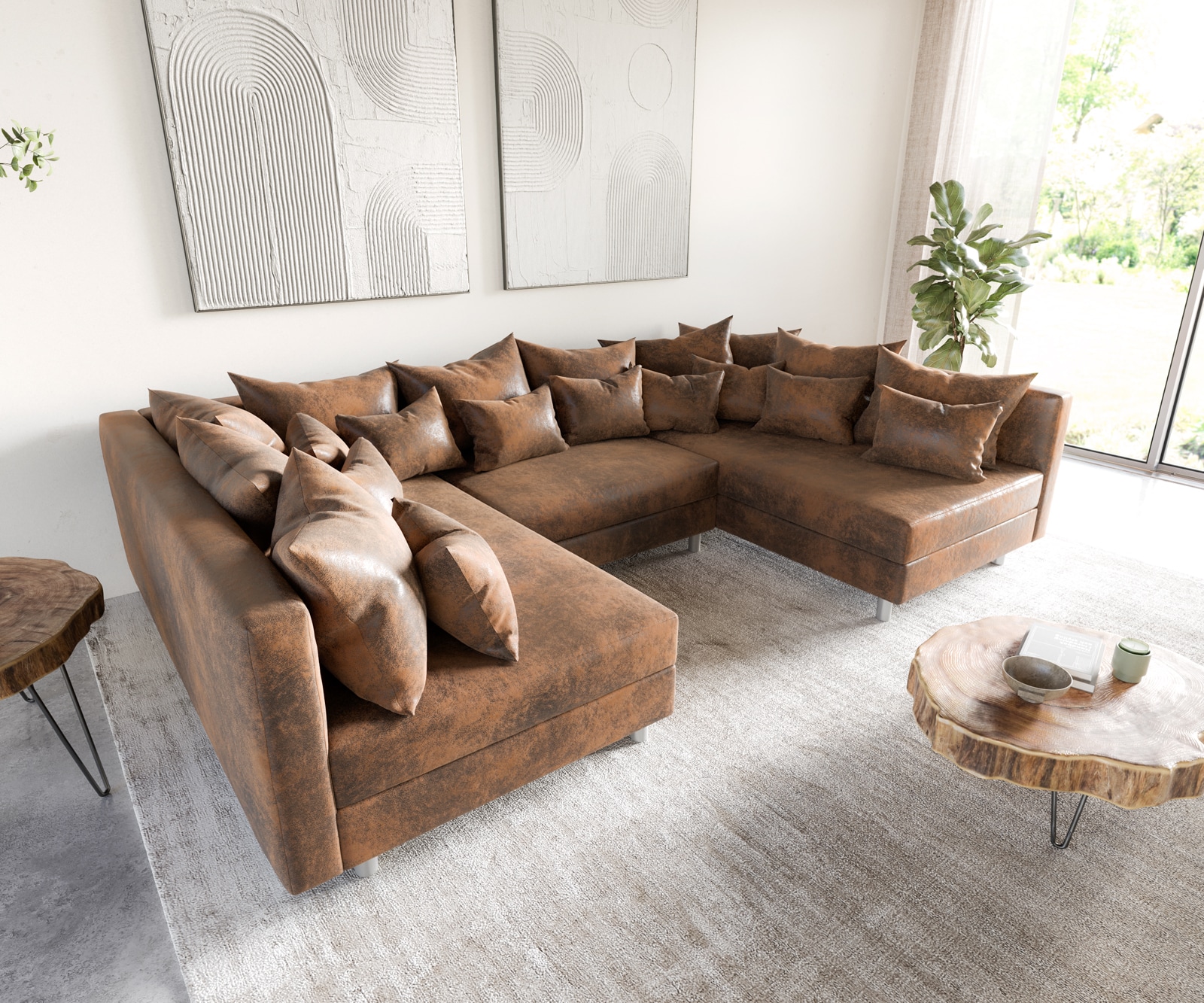 Wohnlandschaft Clovis Braun Antik Optik Modulsofa  Wohnlandschaft Clovis Braun Antik Optik Modulsofa