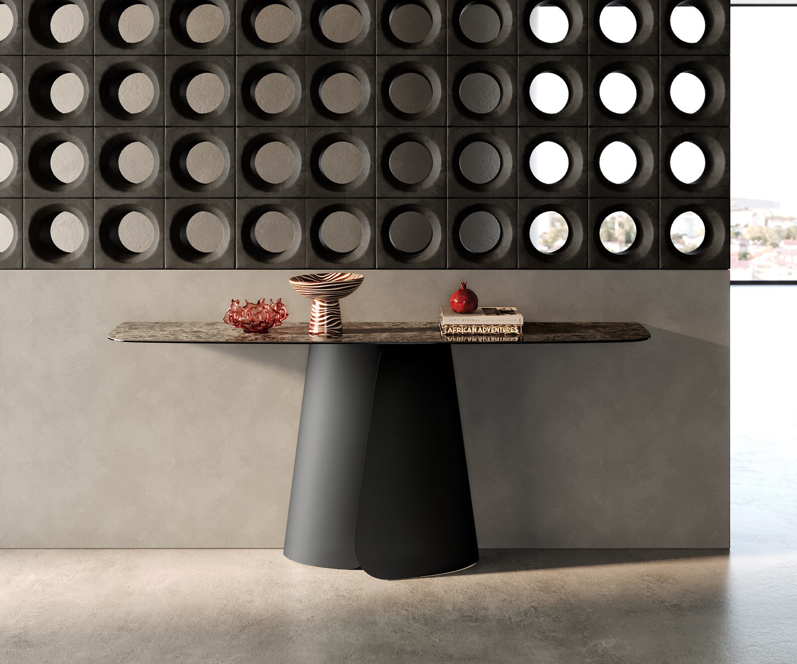 Konsolentisch Edge Boot 180x40 cm Keramik Emperador Extra Lucidato Dunkelbraun Livos Metall Schwarz 3