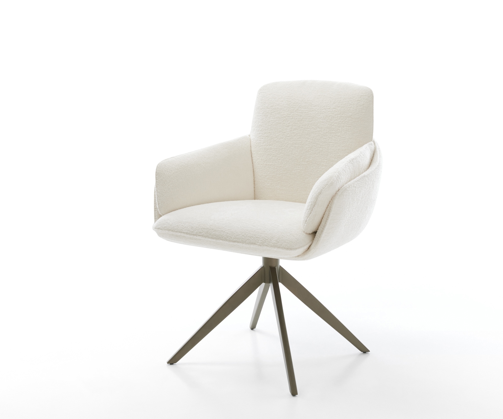 Drehstuhl Luan-Flex mit Armlehnen Bouclé Soft Beige Kreuzgestell breit Effektfinish Titan 360° drehbar Wippfunktion