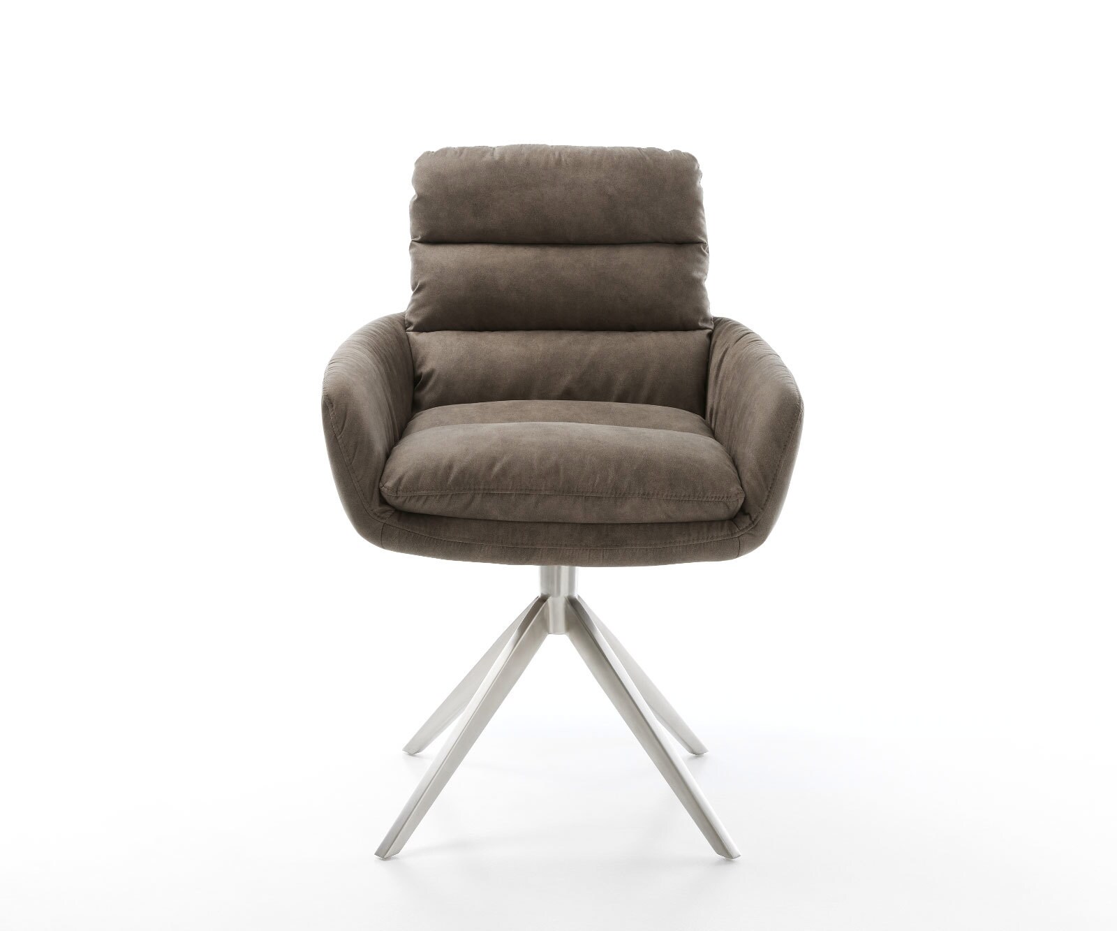 Esszimmerstuhl Abelia-Flex mit Armlehnen Mikrofaser Taupe Vintage Kreuzgestell breit Edelstahl 2