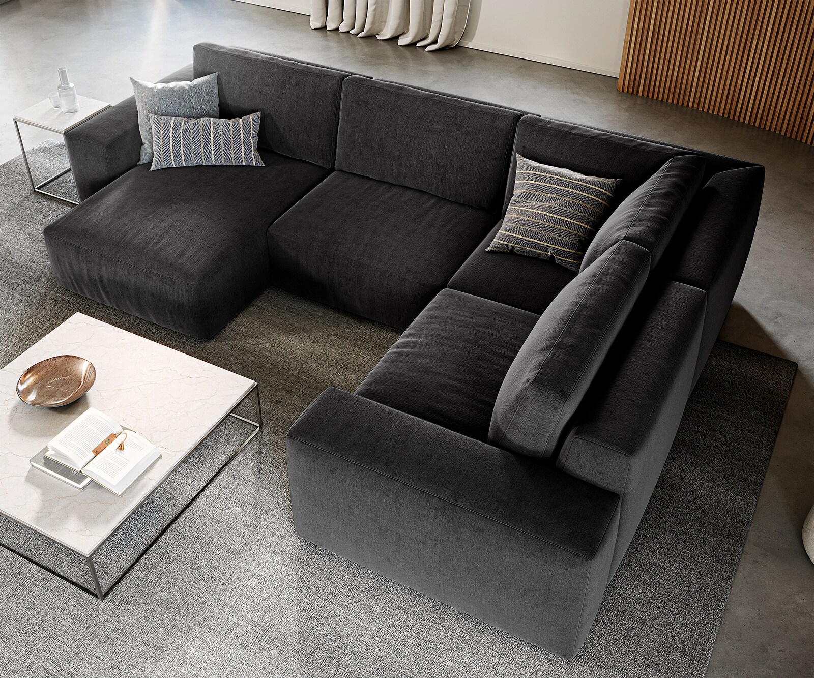 Wohnlandschaft Lanzo 300x210 cm Mikrofaser Schwarz Recamiere variabel 4