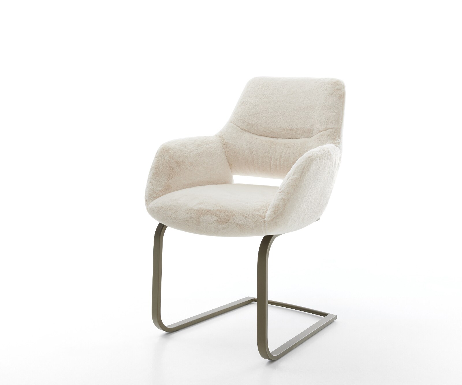 Freischwinger Yago-Flex mit Armlehnen Plüsch Creme-Weiß Freischwinger flach Effektfinish Titan Taschenfederkern 1