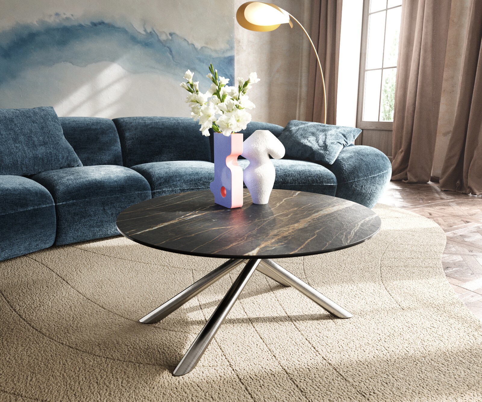 Couchtisch Edge Rund 90x90 cm Keramik Laminam® Noir Desir Braun Sarity Edel günstig online kaufen