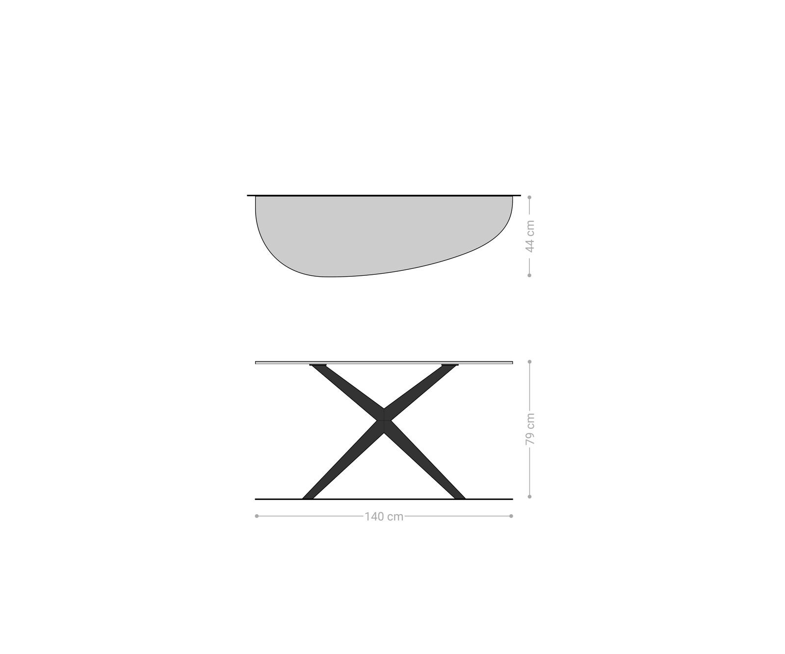 Konsolentisch Edge Oval 140x40 cm Keramik Beton Grau Estelo Metall Schwarz 8