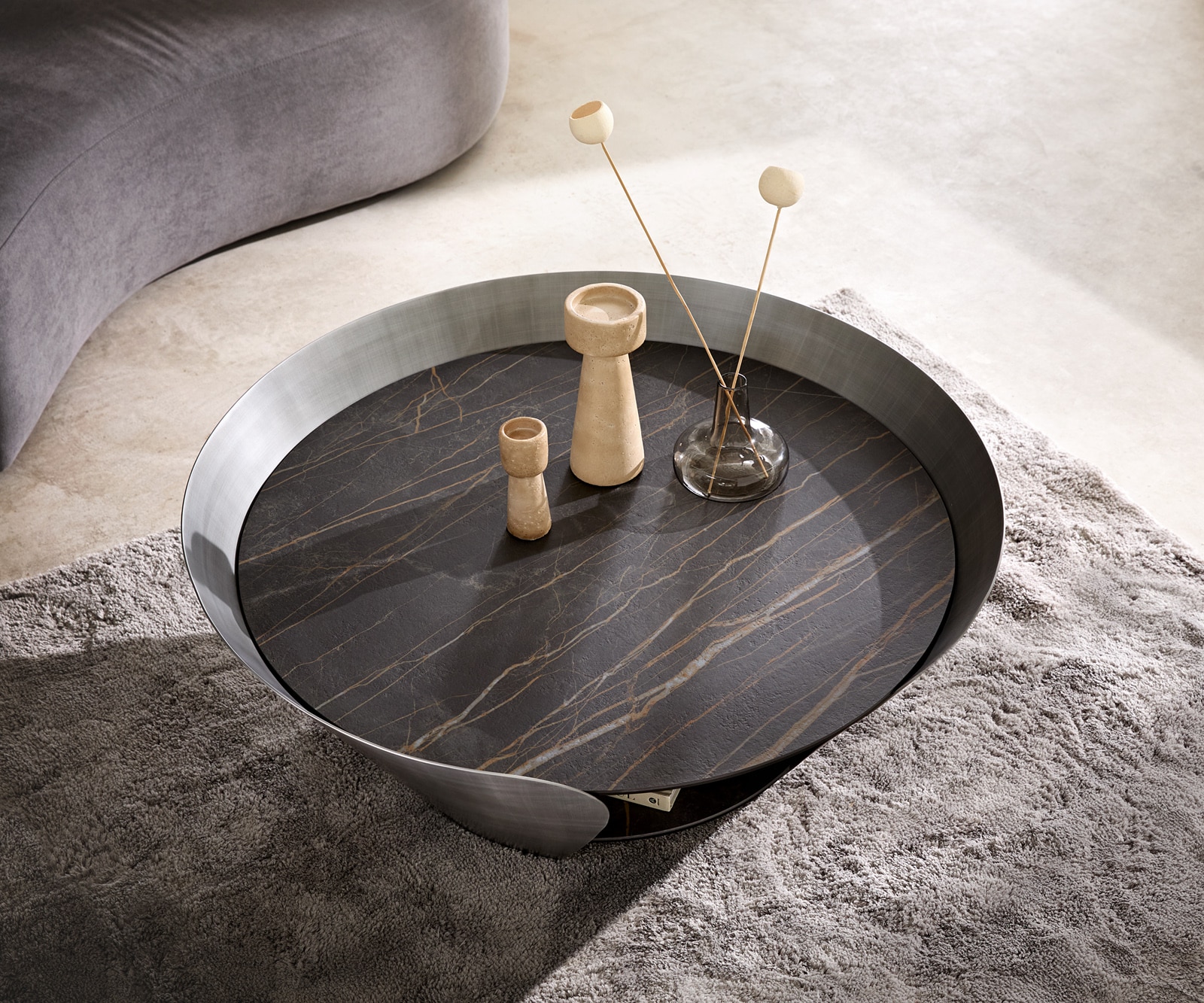 Couchtisch Skafi 100x40 cm Keramik Laminam® Noir Desir Braun Metallic Silber 3 Couchtisch Skafi 100x40 cm Keramik Laminam® Noir Desir Braun Metallic Silber 3