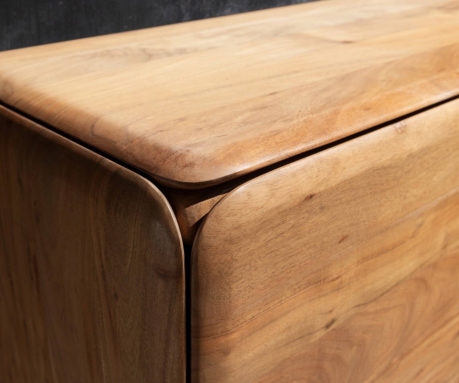 Sideboard Shavani 145 cm Akazie Natur 2 Türen 3 Schubladen Fuß Oval Edelstahl 4