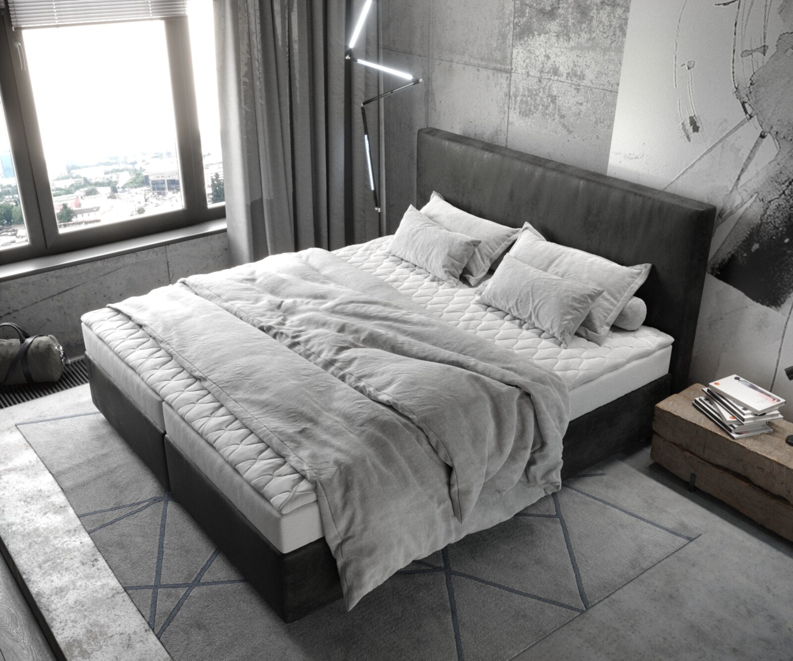 Boxspringbett Dream-Well 180x200 cm Mikrofaser Anthrazit Vintage mit Matratze und Topper 3