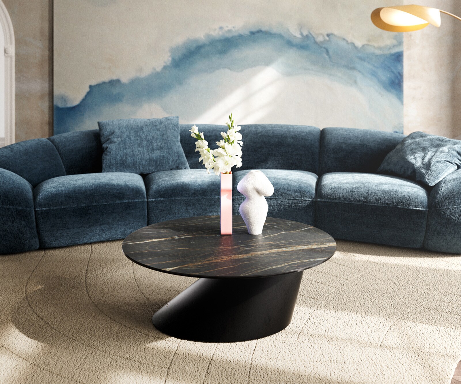 Couchtisch Edge Rund 90x90 cm Keramik Laminam® Noir Desir Braun Conis Metall Schwarz 2