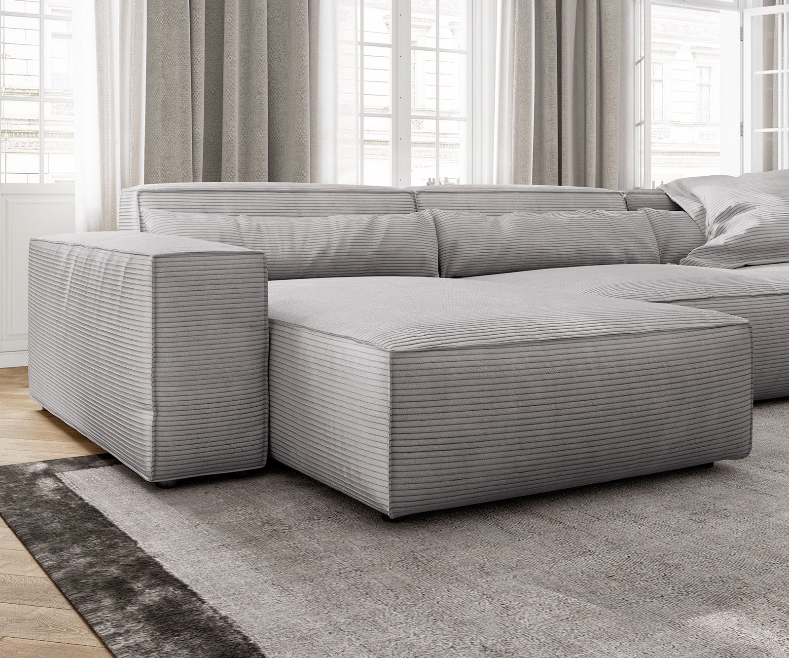 Wohnlandschaft Sirpio XL 360x260 cm Cord Silbergrau Recamiere variabel 4 Wohnlandschaft Sirpio XL 360x260 cm Cord Silbergrau Recamiere variabel 4