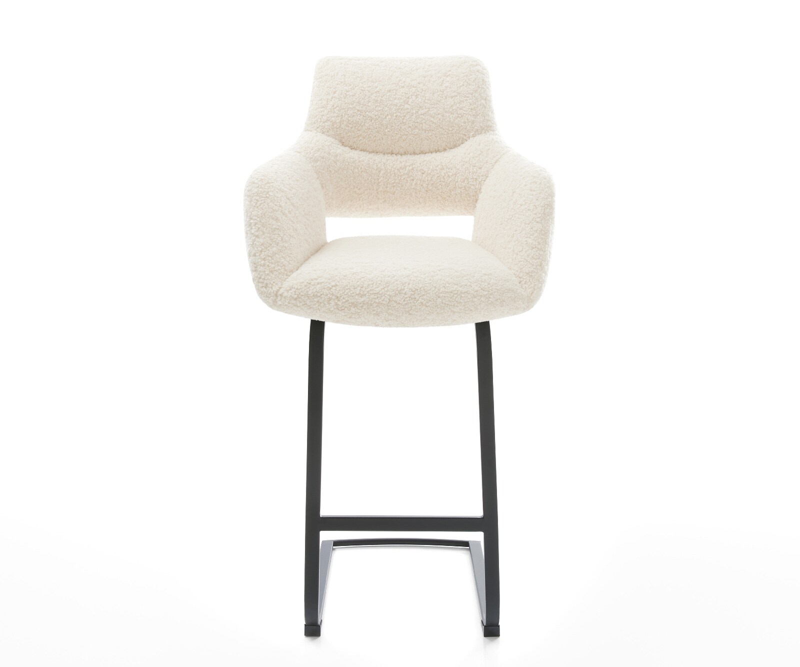 Barstuhl Yago-Flex Teddystoff Beige Freischwinger Flach Metall Schwarz Taschenfederkern 1