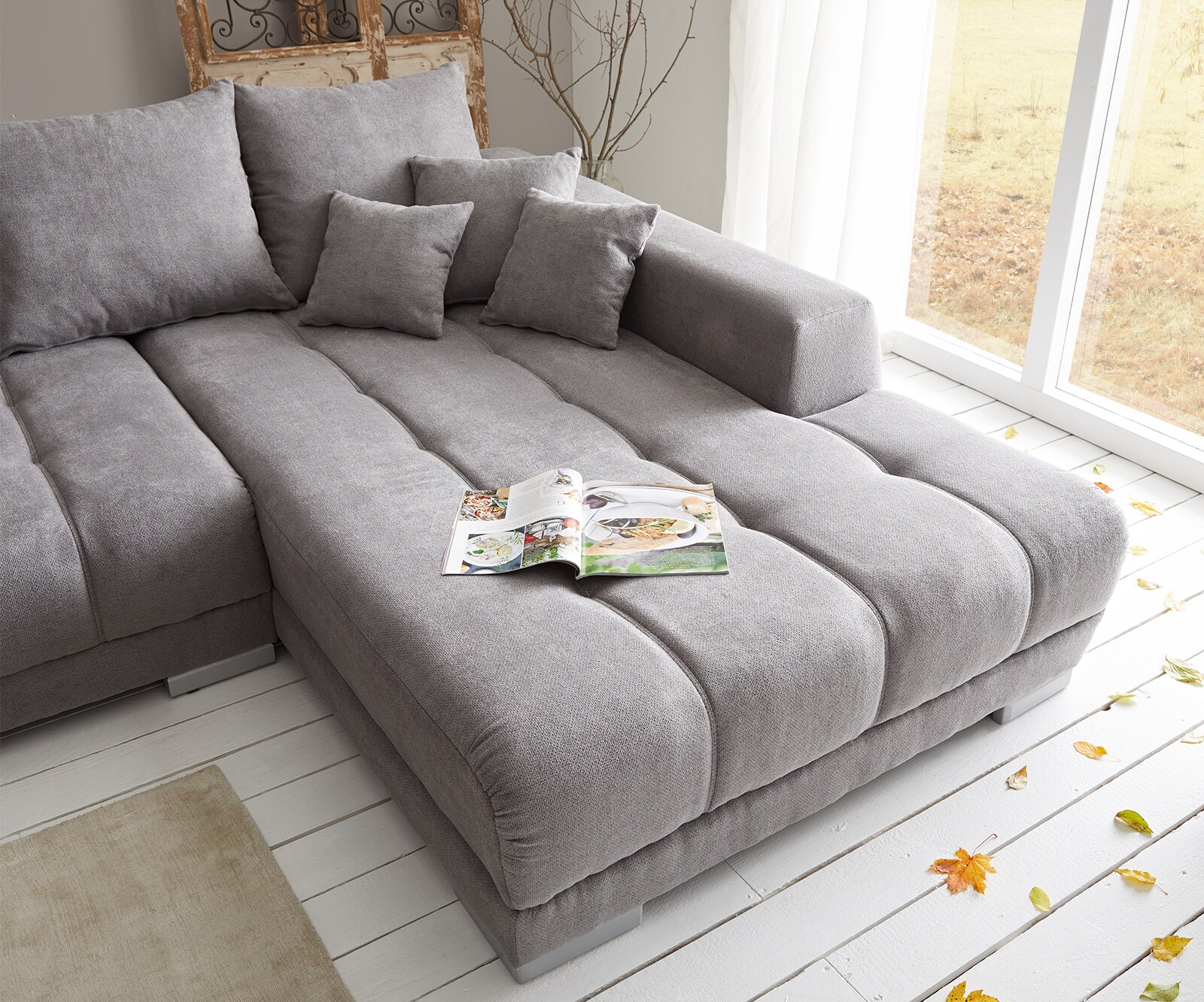Ecksofa Josea 300x220 cm Mikrofaser Steingrau Recamiere rechts 4