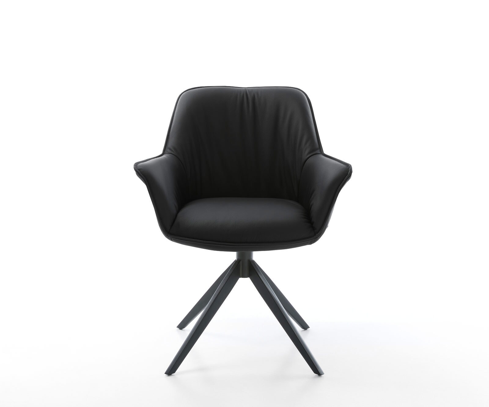 Drehstuhl Keila-Flex mit Armlehnen Echt-Leder Schwarz Kreuzgestell breit Schwarz 360° drehbar Wippfunktion 1