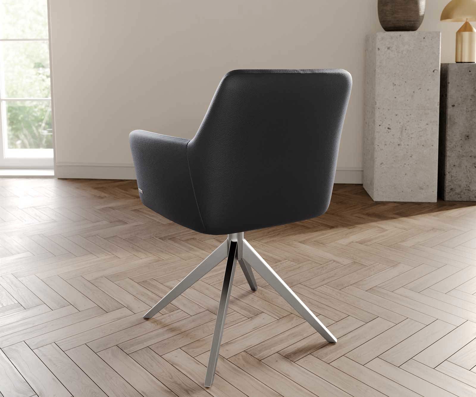 Drehstuhl Xana-Flex mit Armlehnen Echt-Leder Schwarz Kreuzgestell breit Edelstahl 360° drehbar Taschenfederkern 3 Drehstuhl Xana-Flex mit Armlehnen Echt-Leder Schwarz Kreuzgestell breit Edelstahl 360° drehbar Taschenfederkern 3