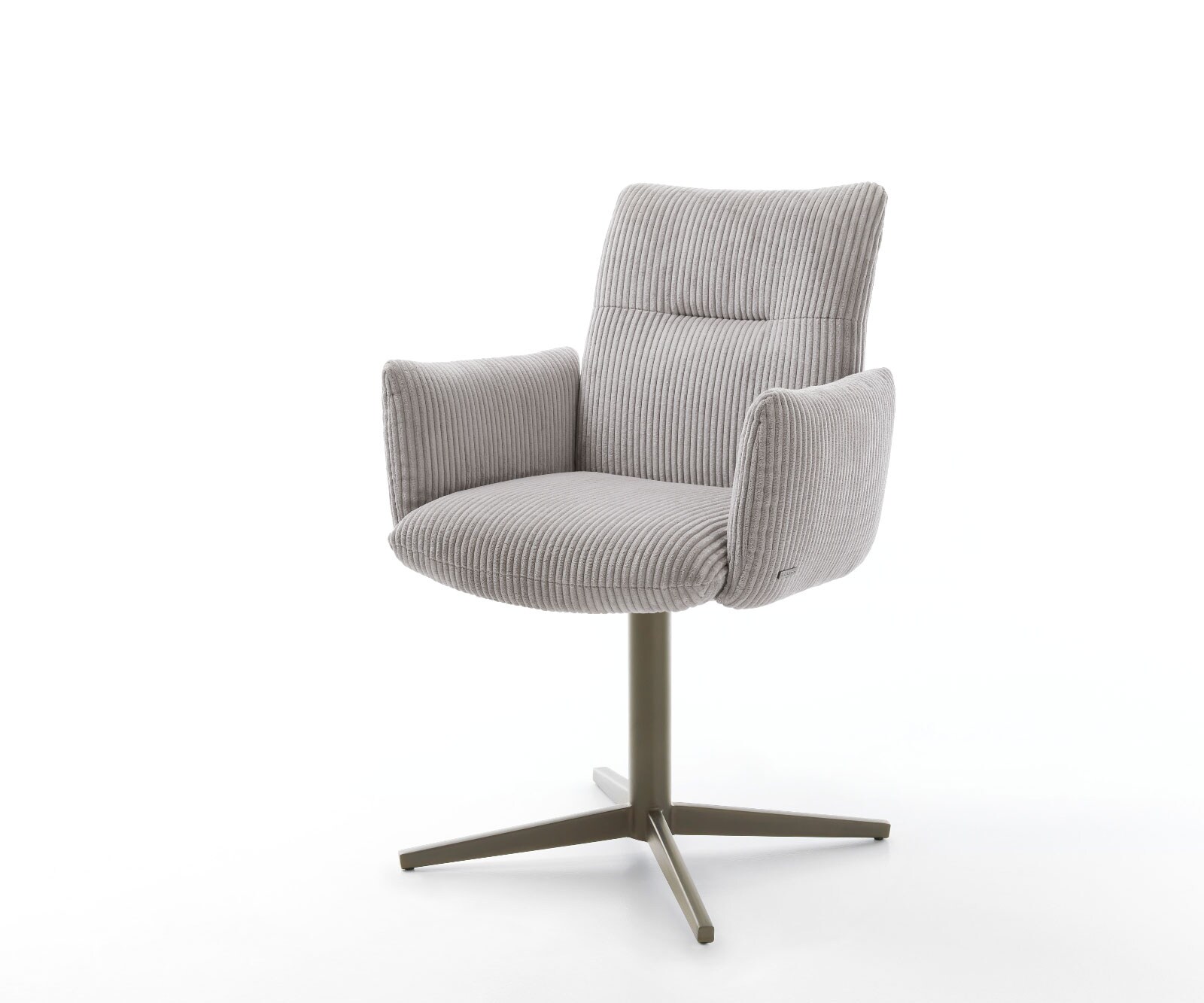 Drehstuhl Jova-Flex mit Armlehnen Cord Silbergrau Fußkreuz Effektfinish Titan 360° drehbar Taschenfederkern