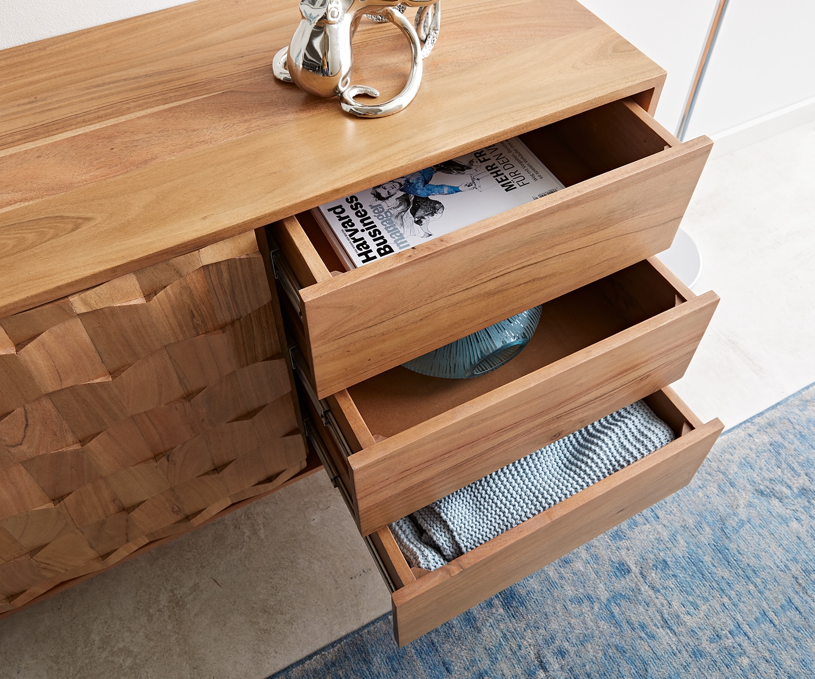 Sideboard Fevo 175 cm Akazie Natur 2 Türen 3 Schubfächer L-Fuß 3 Sideboard Fevo 175 cm Akazie Natur 2 Türen 3 Schubfächer L-Fuß 3