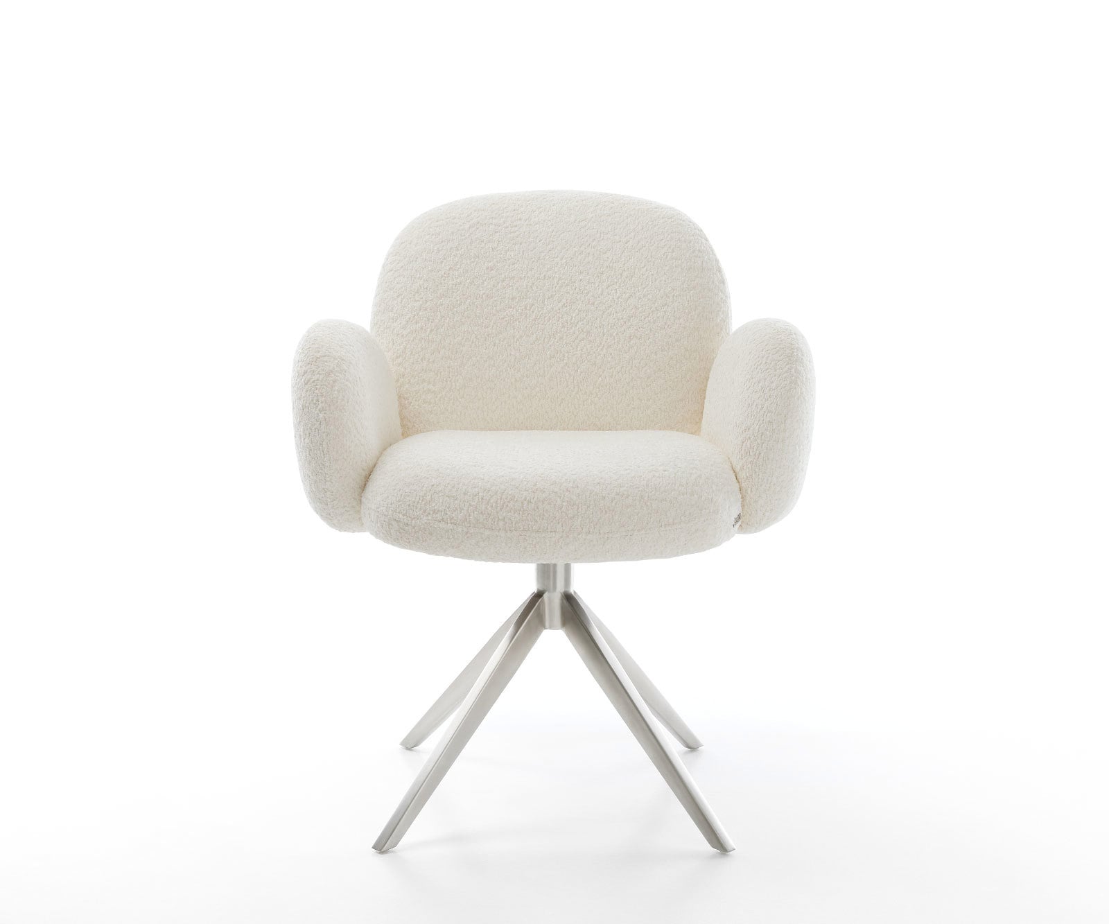 Drehstuhl Nube-Flex mit Armlehnen Bouclé Weiß Kreuzgestell breit Edelstahl 360° drehbar Wippfunktion Taschenfederkern 1 Drehstuhl Nube-Flex mit Armlehnen Bouclé Weiß Kreuzgestell breit Edelstahl 360° drehbar Wippfunktion Taschenfederkern 1