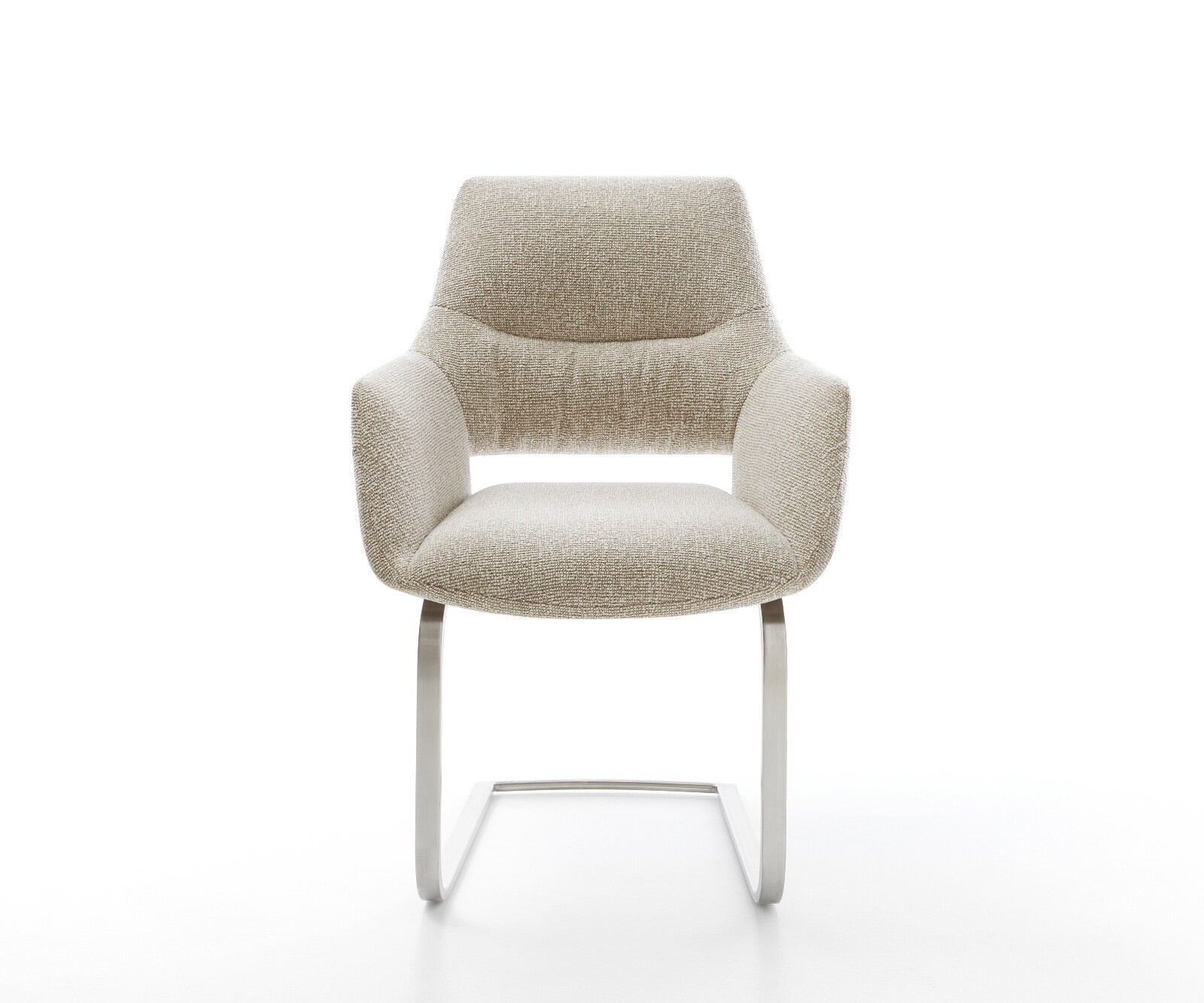 Freischwinger Yago-Flex mit Armlehnen Webstoff Soft Beige Freischwinger flach Edelstahl Taschenfederkern 1