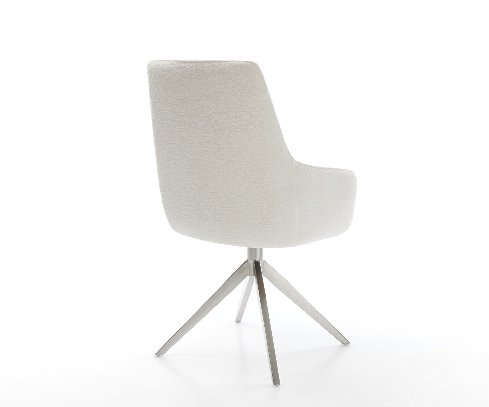 Drehstuhl Zelia-Flex mit Armlehnen Bouclé Soft Beige Kreuzgestell breit Edelstahl 360° drehbar Wippfunktion Taschenfederkern 4