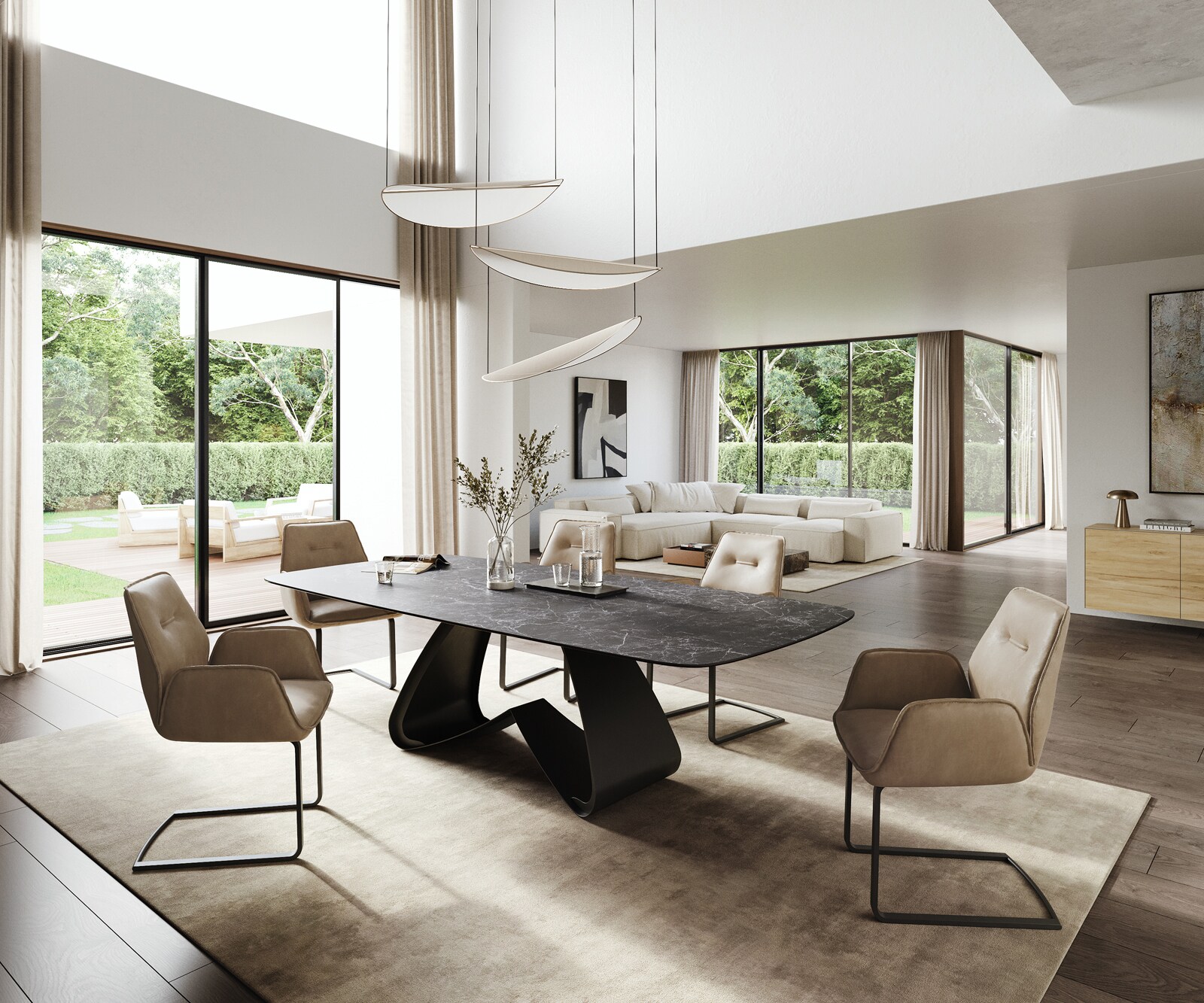 Esstisch Edge Boot 260x120 cm Keramik Laminam® Nero Greco Anthrazit W-Gestell Metall Schwarz 5